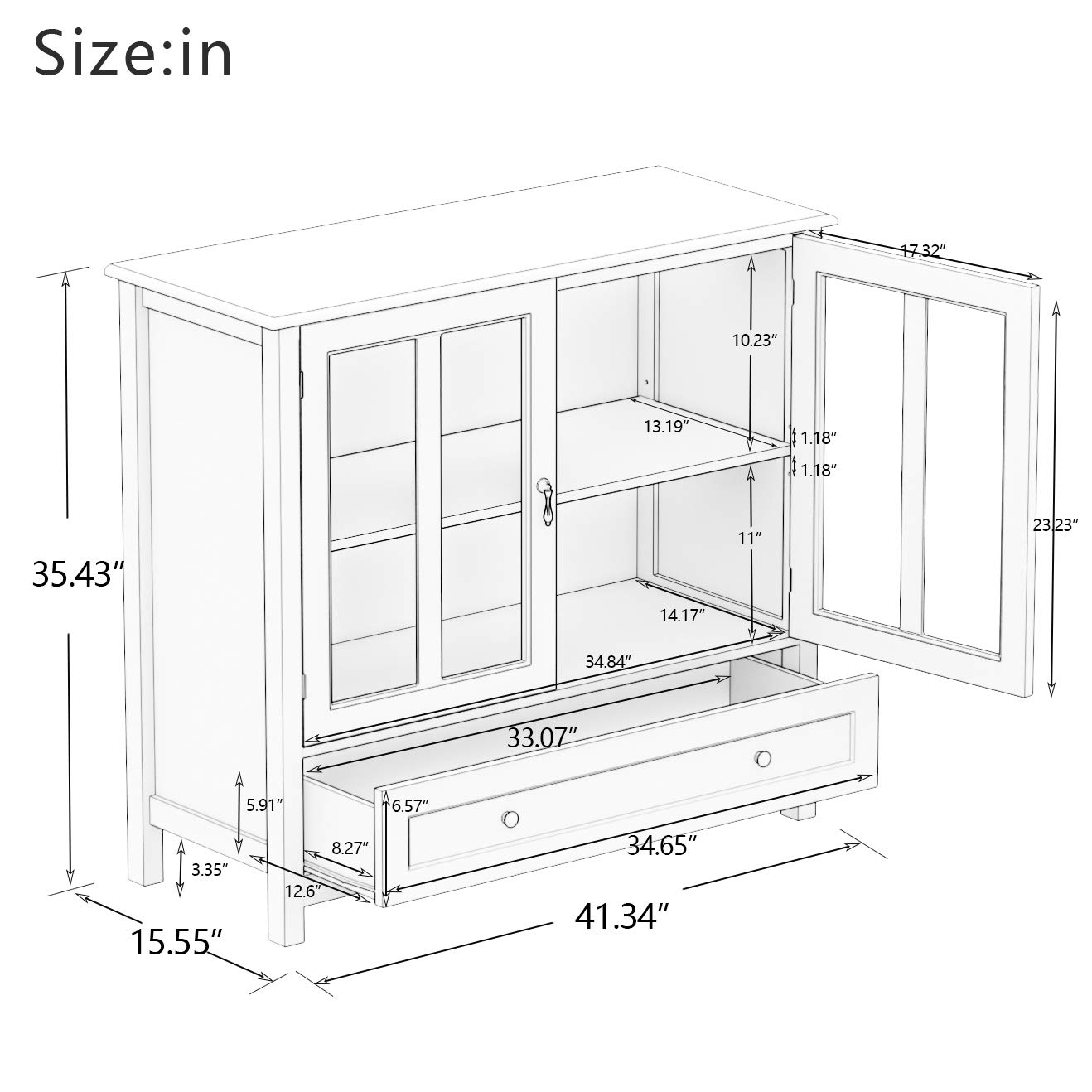 Yoluckea Sideboard Buffet Storage Cabinet - Modern Kitchen Cabinet with Glass Doors, White Liquor Cabinet for Dining Room & Home Bar - Perfect for Kitchen Organization, Wine Display & Dining Room Storage