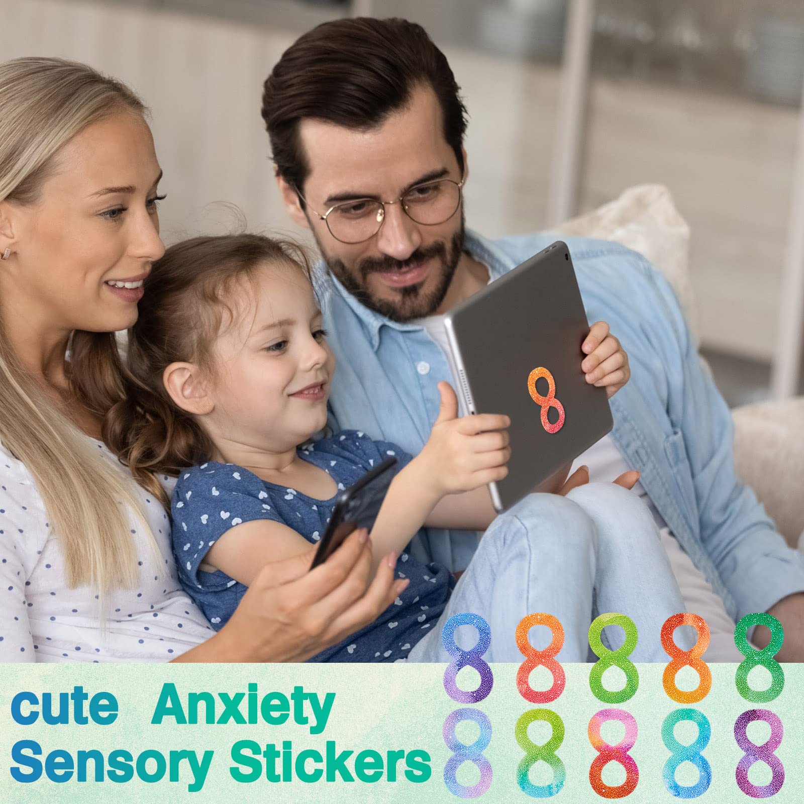 Gueevin 60-Piece Textured Calming Stickers Bulk Set - Sensory Fidget Stickers for Anxiety Relief with Different Textures, Perfect for Kids & Adults - Use on Water Bottles, Phones, Laptops, Notebooks to Reduce Stress & Promote Mindfulness