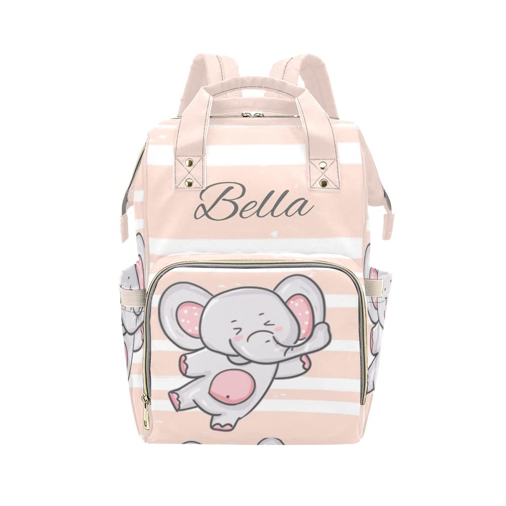 Custom Personalized Name Diaper Bag - Pink Stripes Elephant Design, Waterproof Nursing Tote & Mummy Backpack for Travel, Outdoor, and Everyday Use - Perfect Baby Shower Gift for New Moms