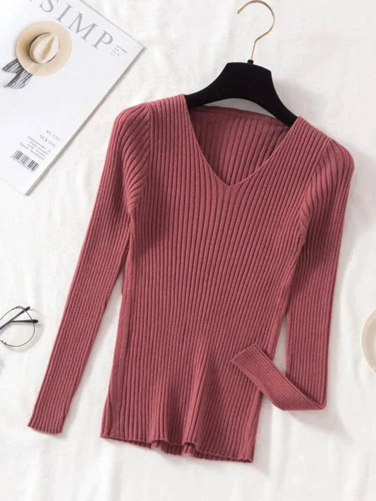 Women's V-Neck Pullover Sweater - Soft & Comfortable Knit Top for Casual Wear, Office, and Layering
