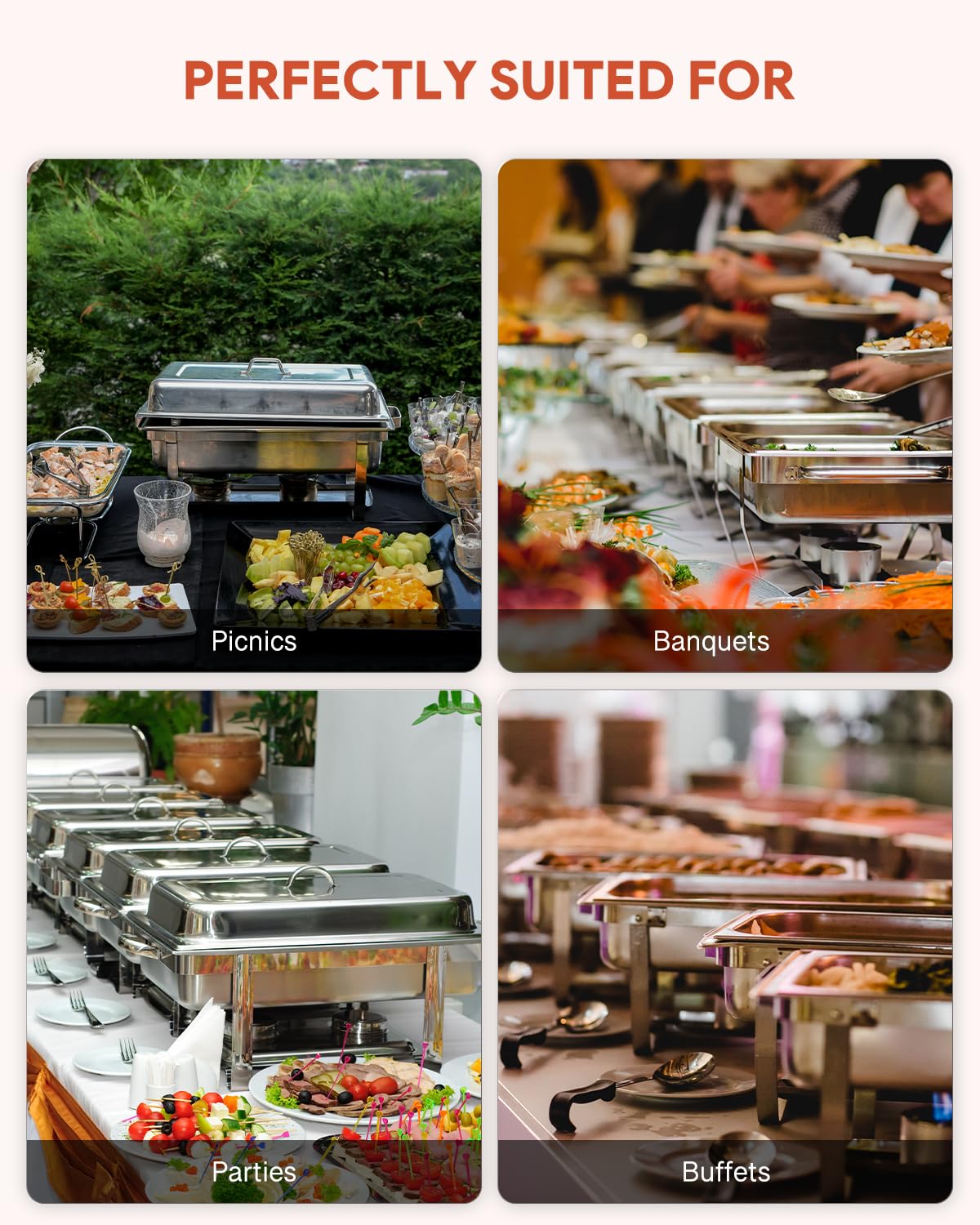 2-Piece Stainless Steel Chafing Dish Buffet Set with 4 Full-Size Food Pans & Foldable Frame - Commercial Grade Food Warmers for Catering, Parties, Banquets, Weddings, Buffets & Events - Keep Food Hot for Hours