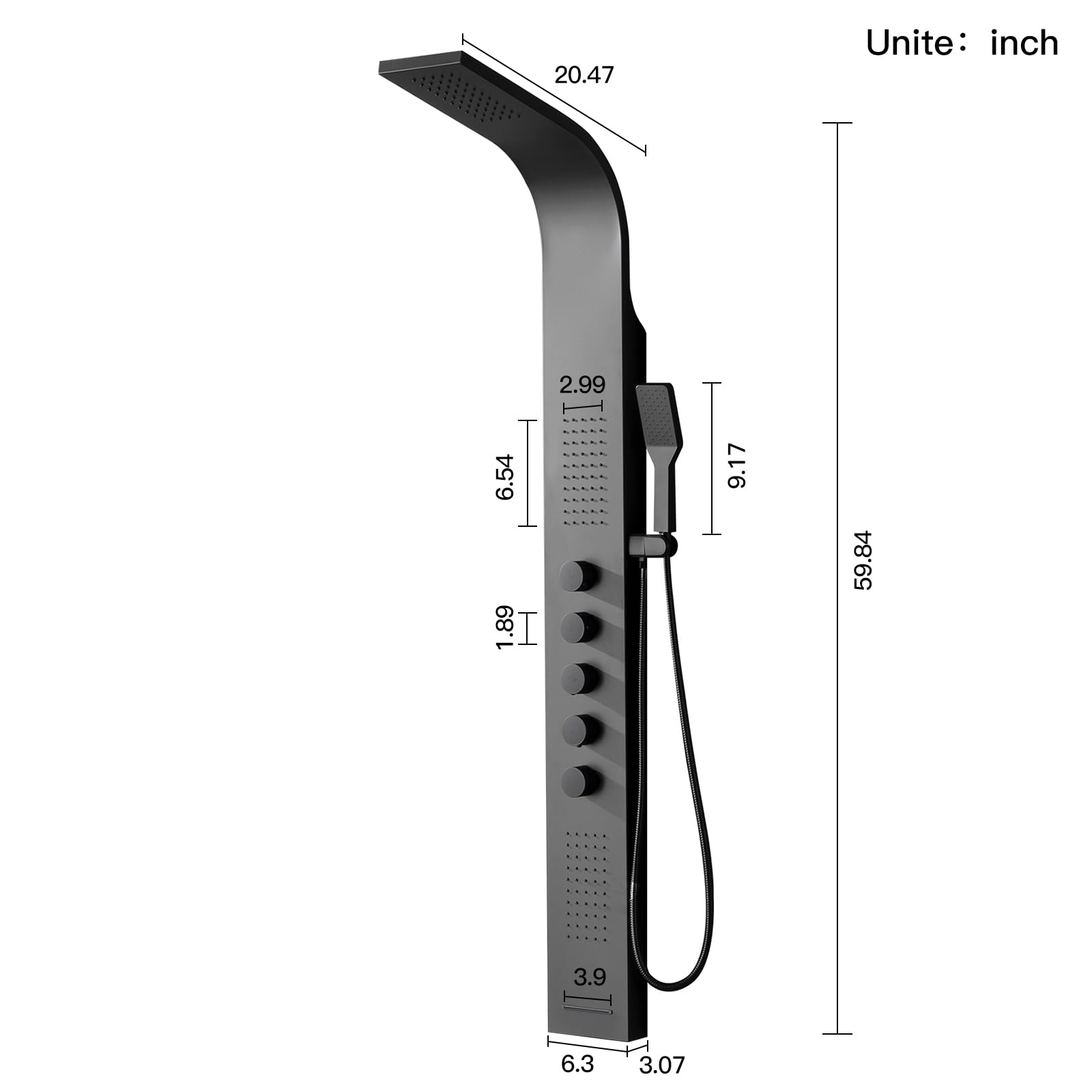 BWE Black Stainless Steel Shower Tower Panel System - Multi-Function Wall Mount Shower Column with Rainfall Shower Head & Handheld Wand for Luxurious Bathroom Experience | Perfect for Modern Home Spa & Master Bathroom Renovation