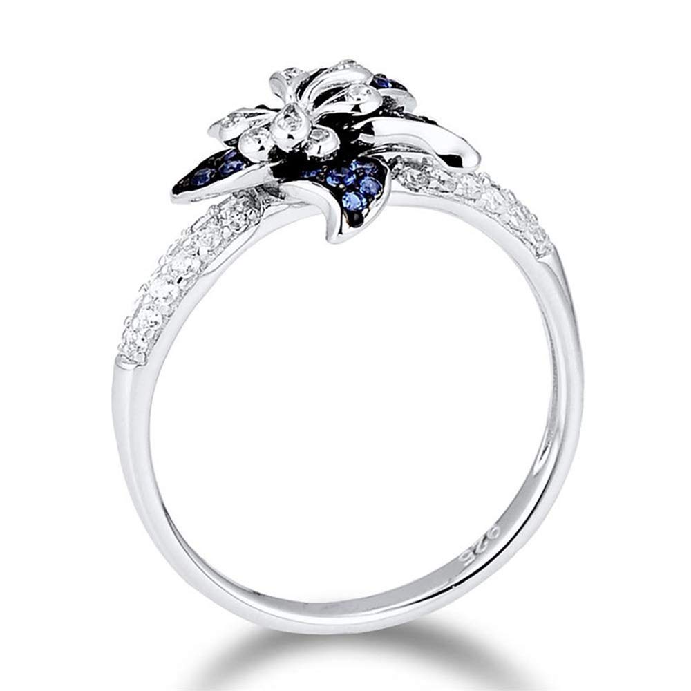 18k Gold Sapphire & Diamond Flower Ring - Sterling Silver Cubic Zirconia Cocktail Ring for Women | Elegant Promise, Engagement & Wedding Band | Perfect for Anniversaries, Date Nights & Special Occasions