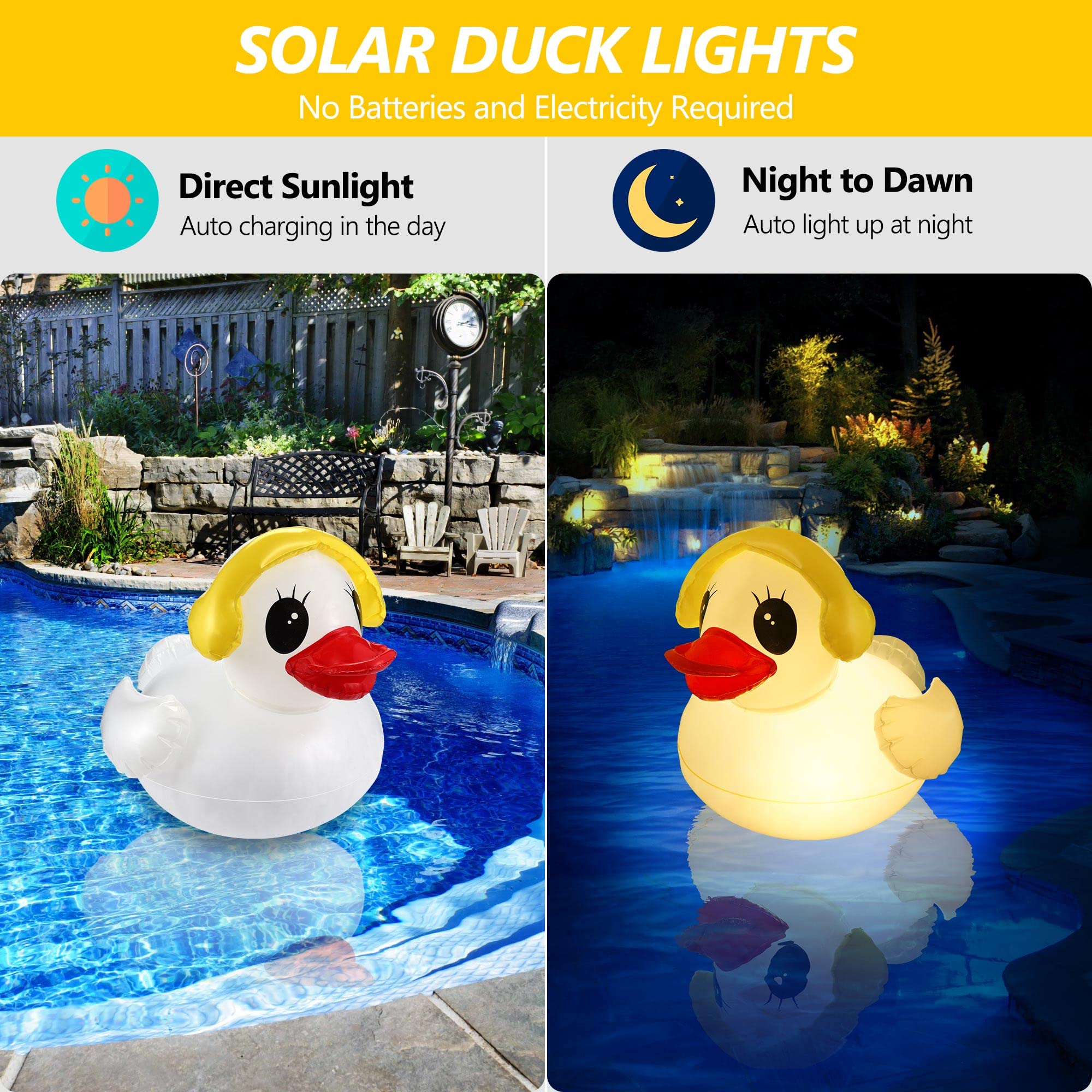 Toodour 3-Pack Solar LED Floating Pool Lights - Waterproof Glow Duck Lights for Swimming Pools, Outdoor Decor, Parties, Gardens & Patios | Perfect for Nighttime Pool Parties, Backyard Decorations & Summer Evenings