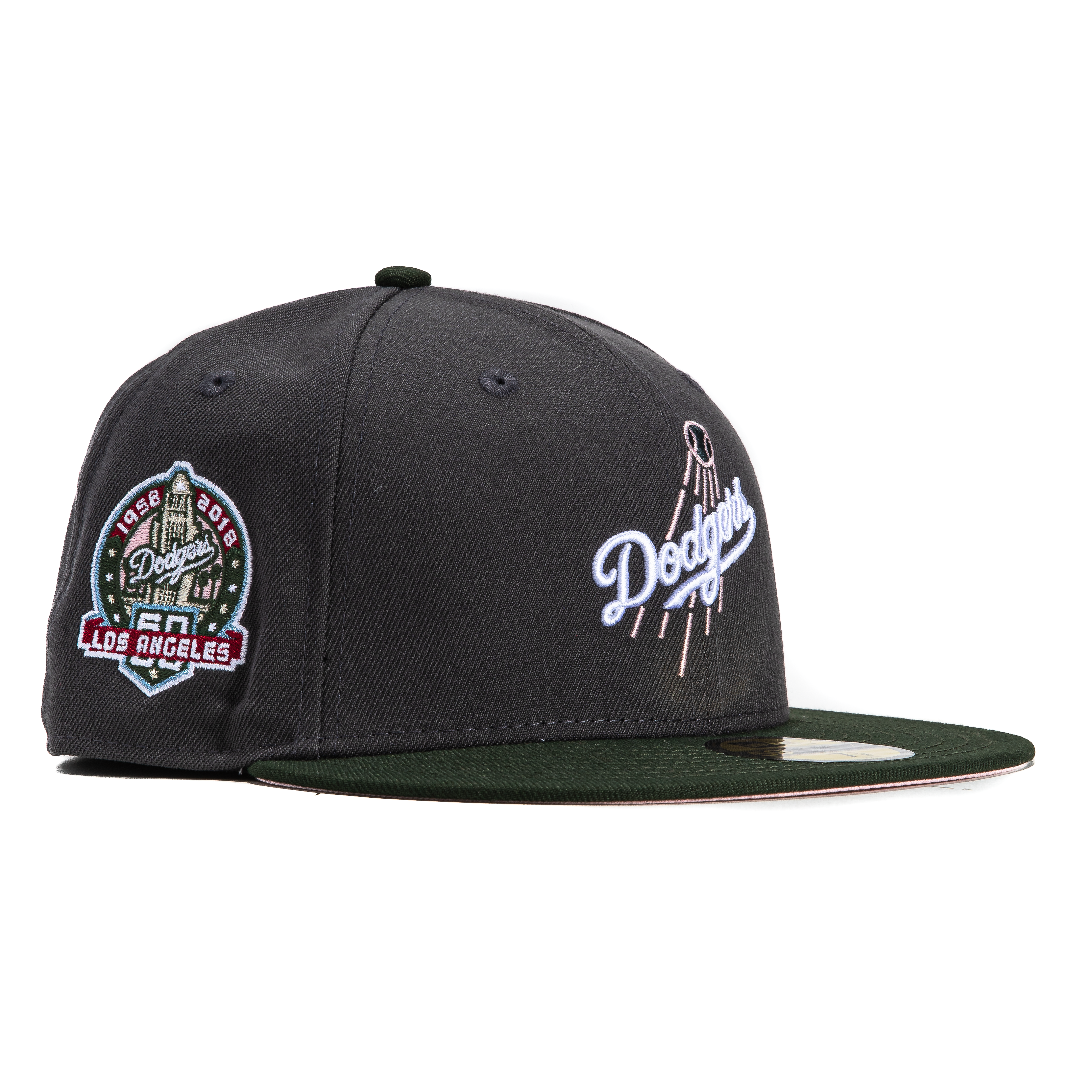 New Era 59Fifty Los Angeles Dodgers 60th Anniversary Patch Logo Adjustable Baseball Cap - Graphite & Green - Perfect for Baseball Games, Sports Events & Streetwear Fashion