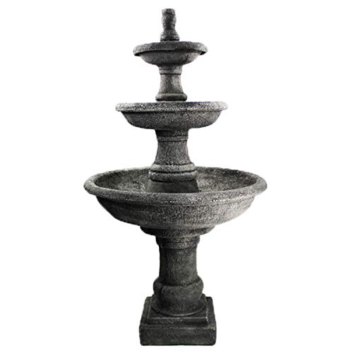 Three Tier Renaissance Fountain with Classic Urns and Bench - Outdoor Garden Decor for Patio, Yard, and Landscape | Package Number 1013