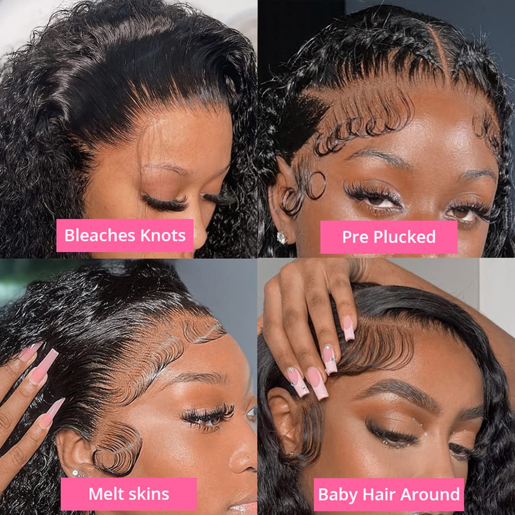 13x6 Deep Wave Lace Front Wigs Human Hair 28 Inch - 180% Density HD Curly Lace Frontal Wig with Pre-Plucked Baby Hair & Natural Hairline | Swiss Lace for Women | Perfect for Daily Wear, Parties & Special Occasions