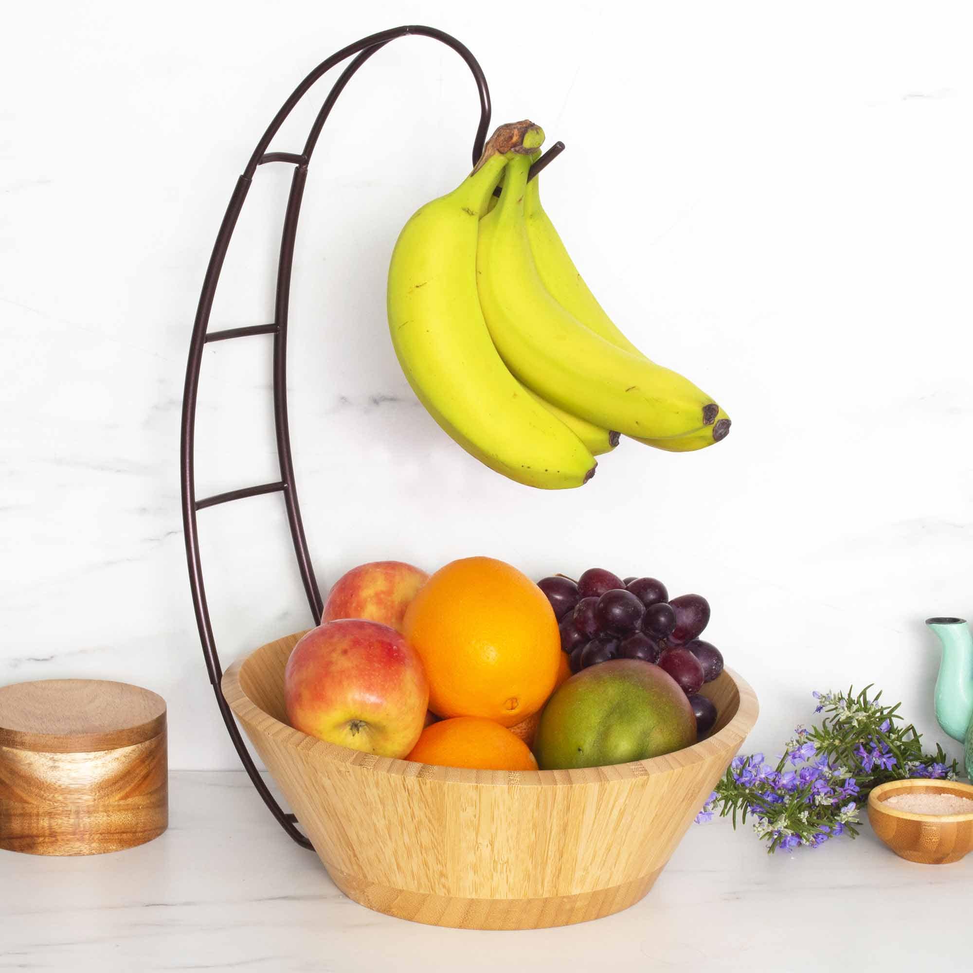 Stainless Steel Fruit Bowl with Banana Holder - 3-Tier Kitchen Countertop Organizer for Bananas, Apples, Oranges - Perfect for Dining Table, Pantry, and Healthy Snack Display