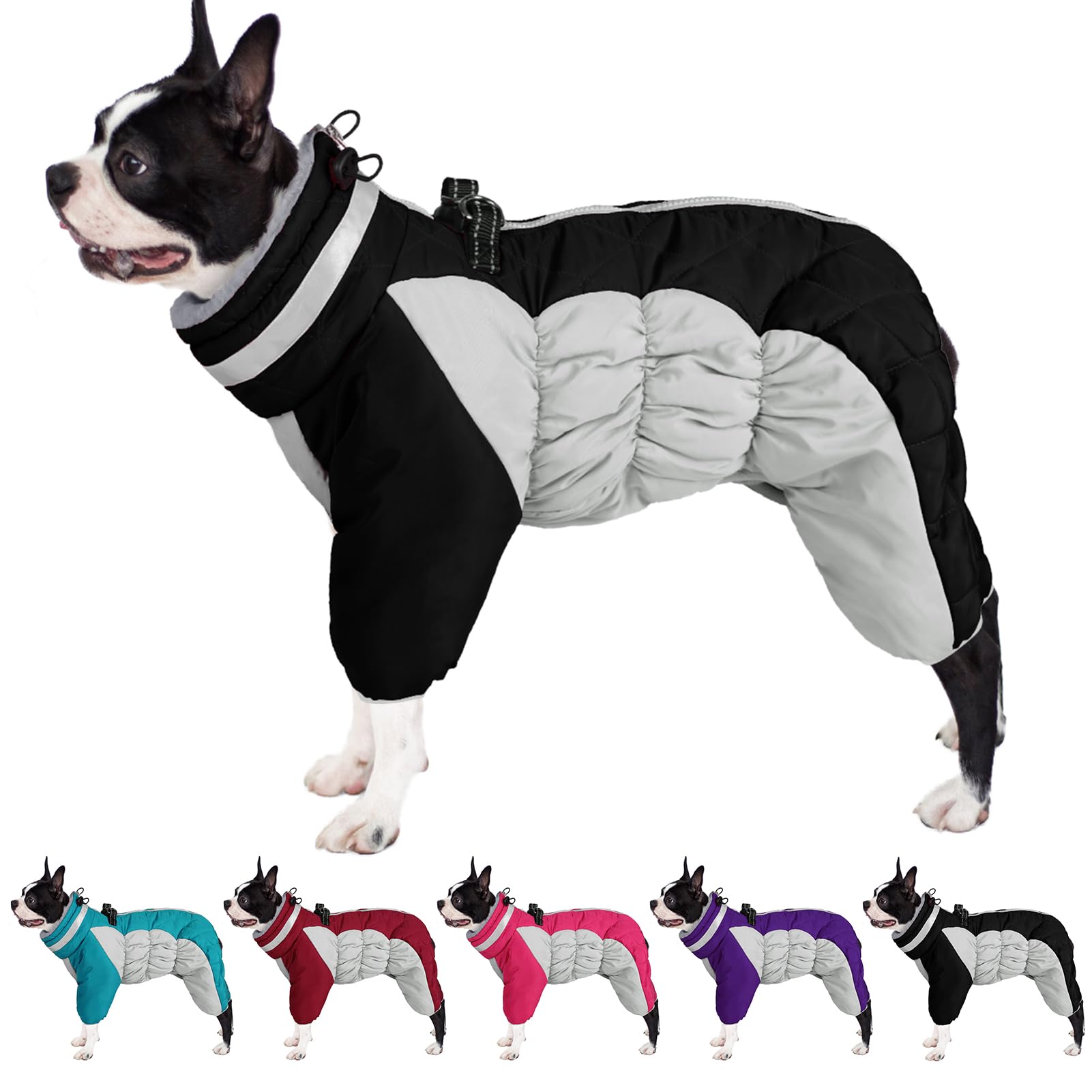 AOFITEE Small Dog Winter Jacket with Built-in Harness - Windproof Reflective Puffer Coat for Small, Medium & Large Dogs - Warm Fleece Snowsuit for Cold Weather Walking & Outdoor Adventures