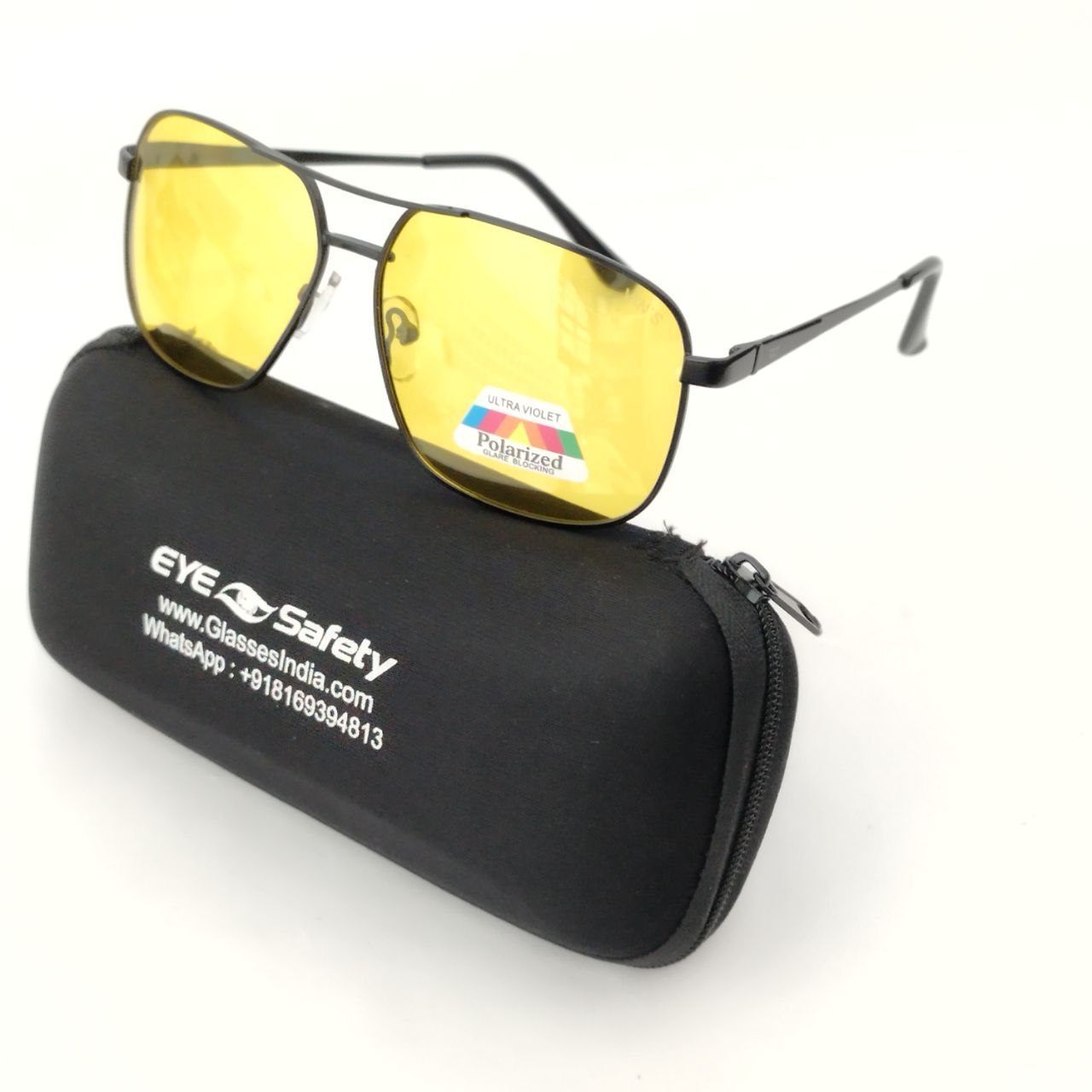 Polarized Night Vision Driving Glasses for Men & Women - Rectangle Pilot Yellow Lens - UV Protection, Anti-Glare - Perfect for Night Driving, Motorcycle Riding & Outdoor Activities
