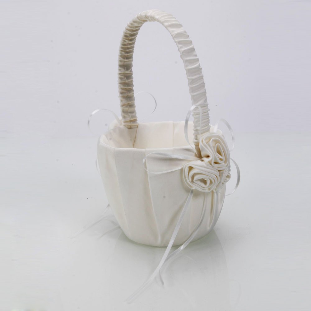 VALINK White Rose Lace Wedding Flower Basket - Elegant Bowknot Bridesmaid Basket for Flower Girls, Wedding Party Decorations & Marriage Props | Perfect for Church Ceremonies, Outdoor Weddings and Bridal Showers