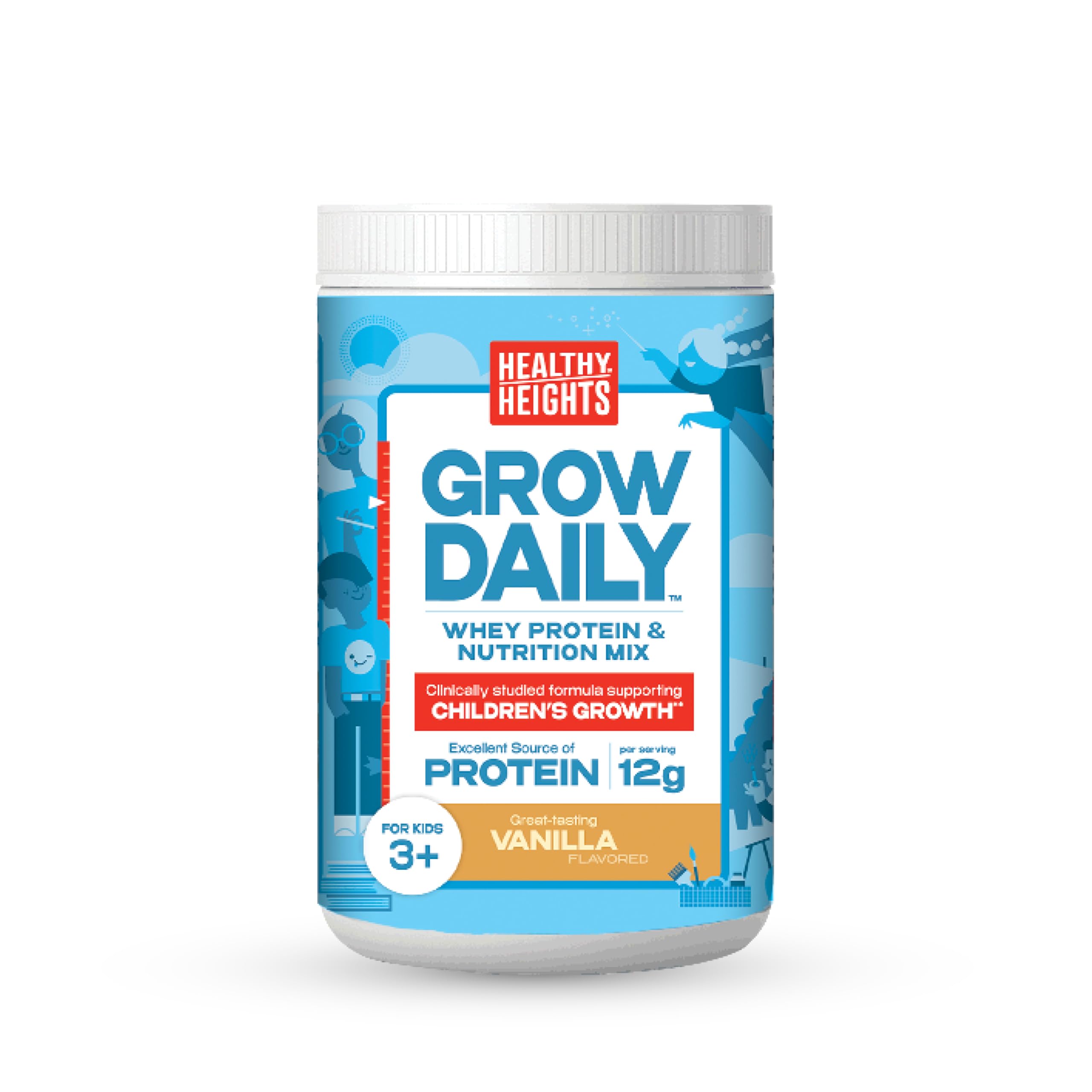 Healthy Heights Grow Daily Kids Protein Drink Mix (Vanilla) - High Protein Shake for Children Ages 3+ | Supports Growth & Development | Perfect for Breakfast, School Lunches & After-School Snacks
