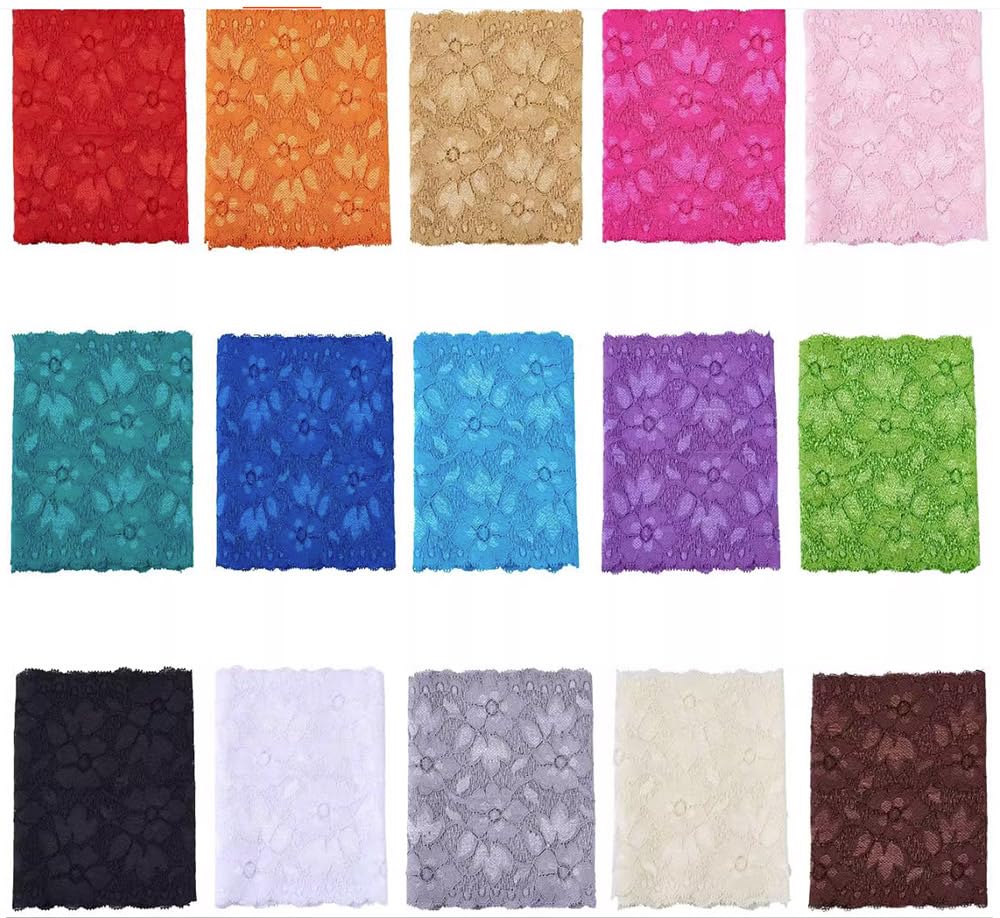6.2 Inch Stretch Lace Trim - Floral Embroidered Elastic Fabric for Sewing, Clothing & DIY Crafts - 5 Yards Sky Blue - Perfect for Dresses, Wedding Gowns & Home Decor Projects