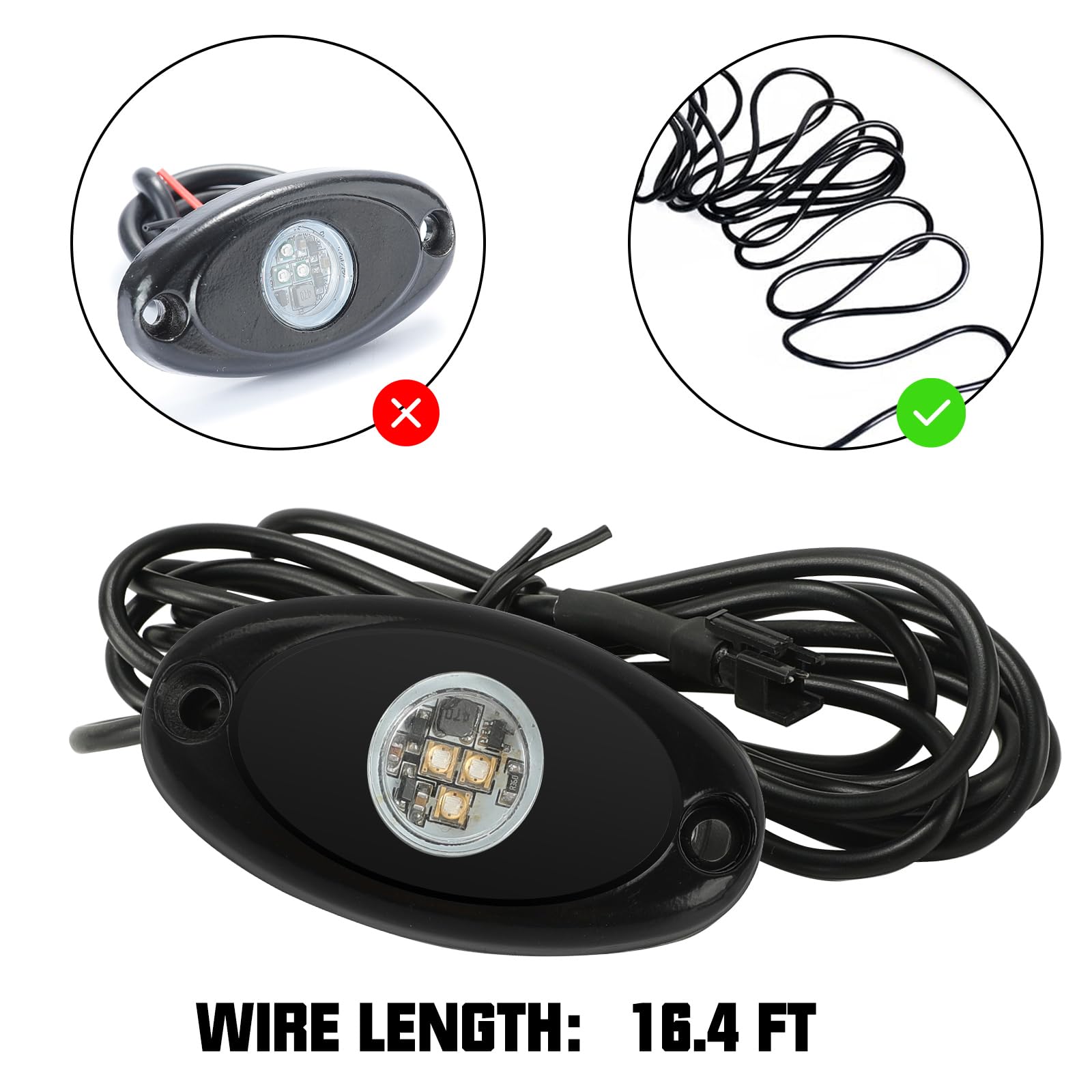 SUNPIE 8 Pods Quick Connect Amber Rock Lights - 4M Extension Wires, 3 High Power LED Chips, Rubber Mounting Pads, IP67 Waterproof for Trucks, Trailers, Cars, SUVs, ATVs, UTVs & Boats | Off-Road, Underbody & Marine Lighting