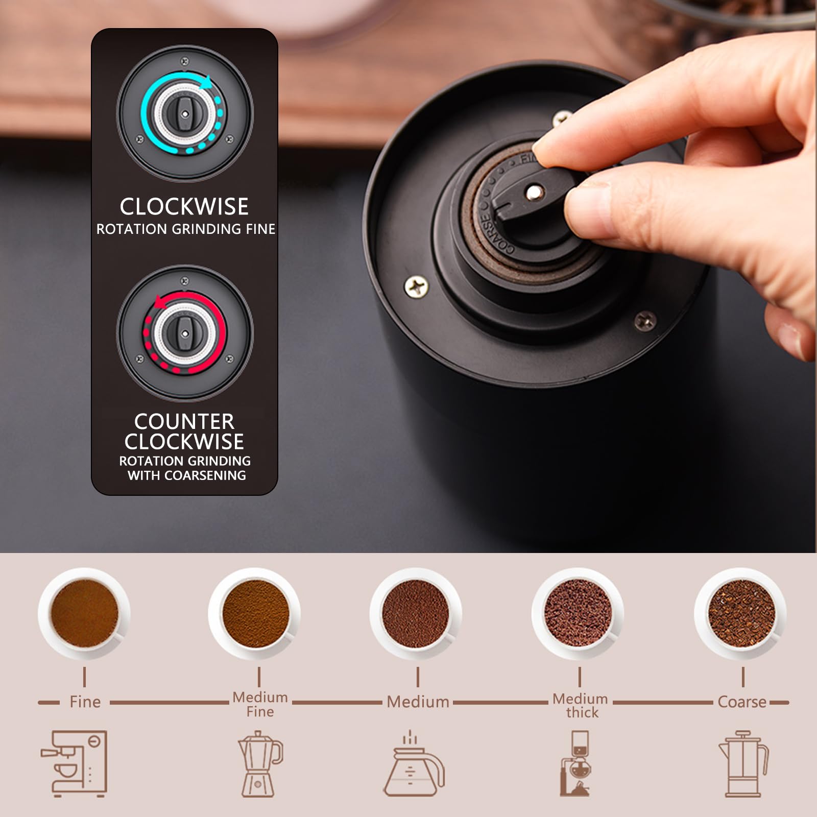 Premium Electric Coffee Grinder with Ceramic Burr - Adjustable Coarseness, Portable & Rechargeable Mini Espresso Bean Grinder for Home, Office & Travel - Perfect for French Press, Drip Coffee & Cold Brew (Black)