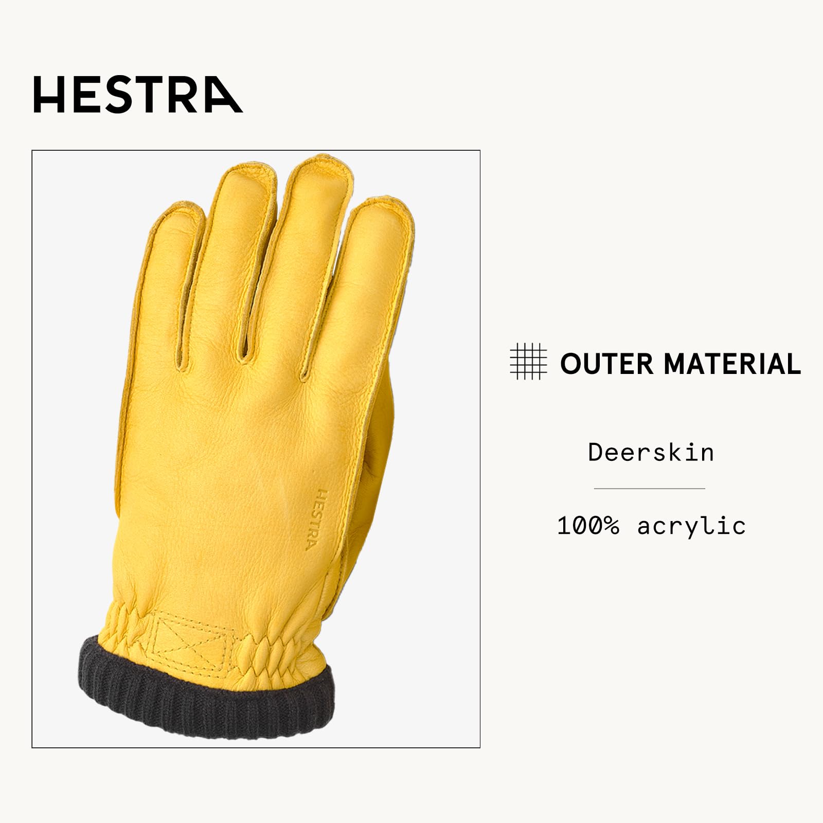 Hestra Deerskin Primaloft Rib Glove - Insulated Leather Work Gloves for Men & Women - Warm Winter Gloves for Outdoor Activities, Skiing, Snowboarding & Everyday Use