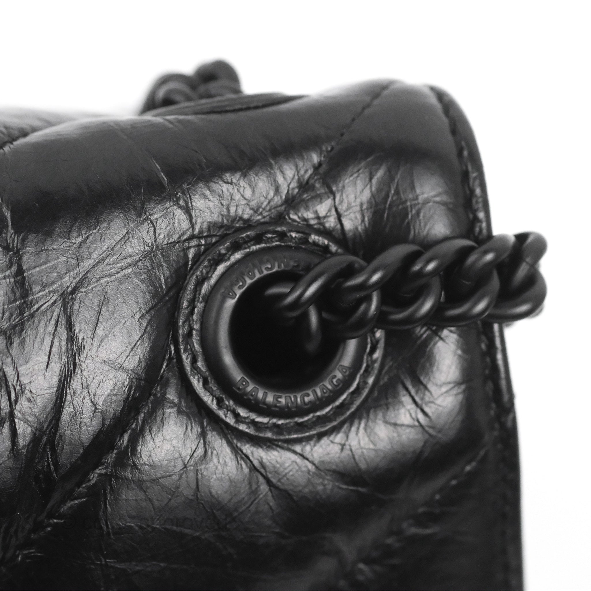 Balenciaga Small Crush Chain Bag - Quilted Black Calfskin Leather with Matte Black Hardware | Luxury Crossbody Purse for Women, Perfect for Evening Parties & Date Nights
