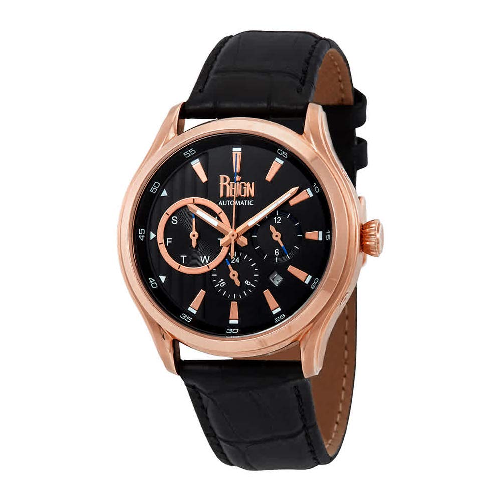 Reign Gustaf Black Engraved Brown Leather Men's Watch RN1506 - Stylish Casual & Business Timepiece for Men, Perfect for Office, Dating & Formal Events