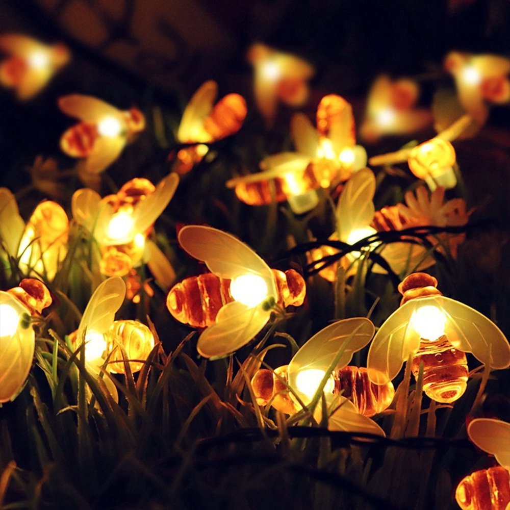 Solar Powered Honeybee String Lights - 30 LED Bumble Bee Shaped Waterproof Fairy Lights for Outdoor Garden, Summer Party, Wedding & Christmas Decorations (Warm White) | Perfect for Patio, Backyard, Balcony and Holiday Lighting