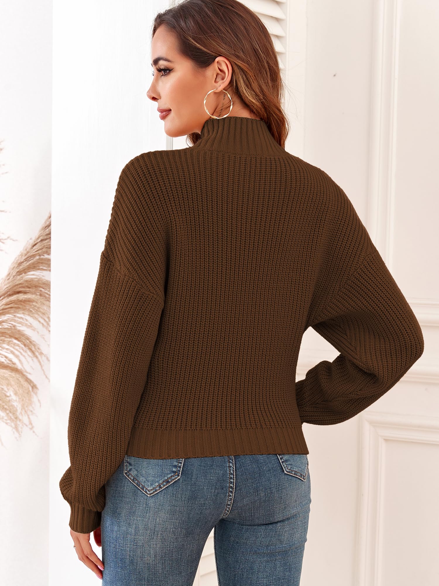 ZAFUL Women's Cropped Turtleneck Sweater - Lantern Sleeve Ribbed Knit Pullover Jumper for Fall & Winter | Casual Office Wear & Date Night Outfits