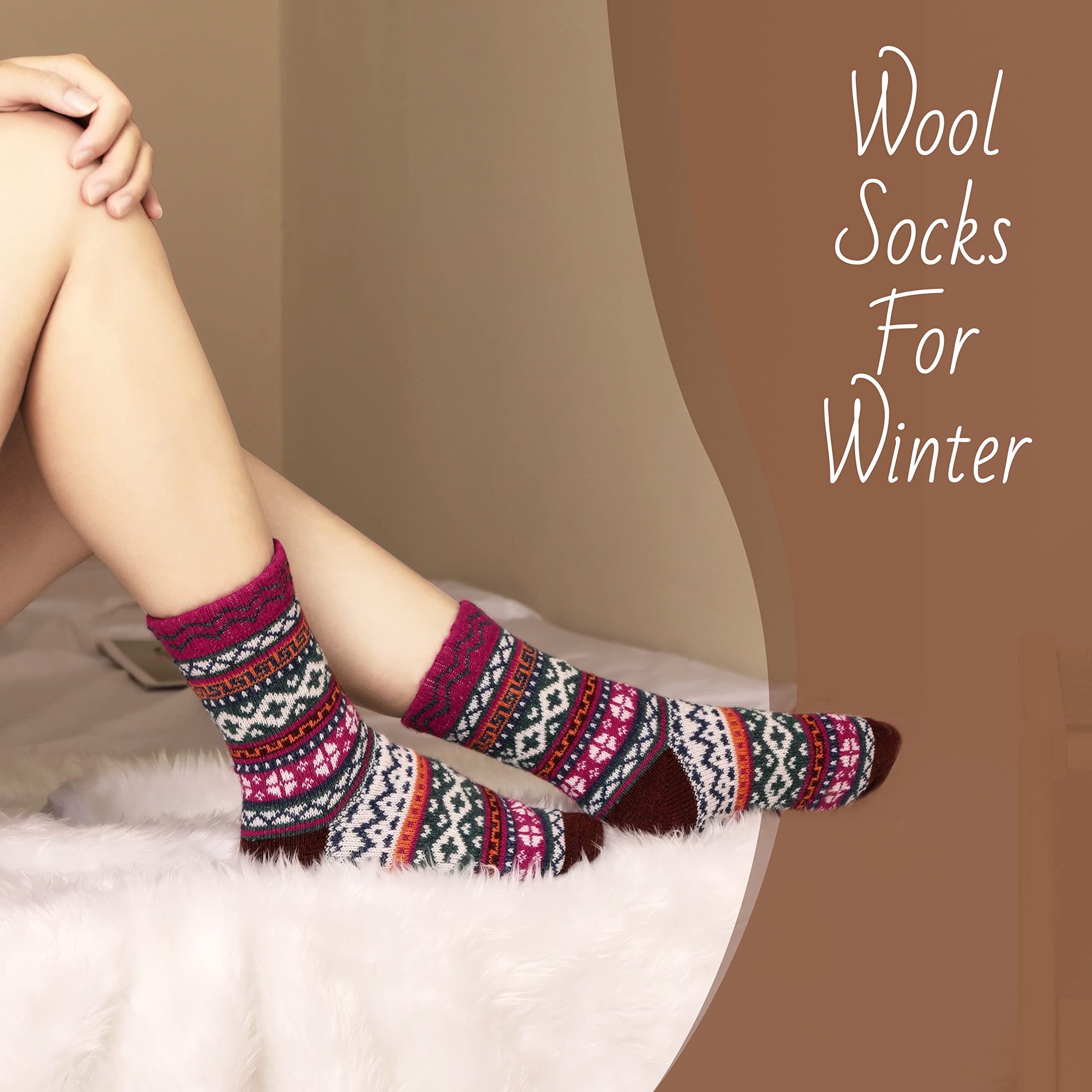 Women's Wool Socks - 5 Pairs Ultra Soft & Warm Thermal Hiking Socks for Winter Outdoor Activities, Camping & Snow Sports