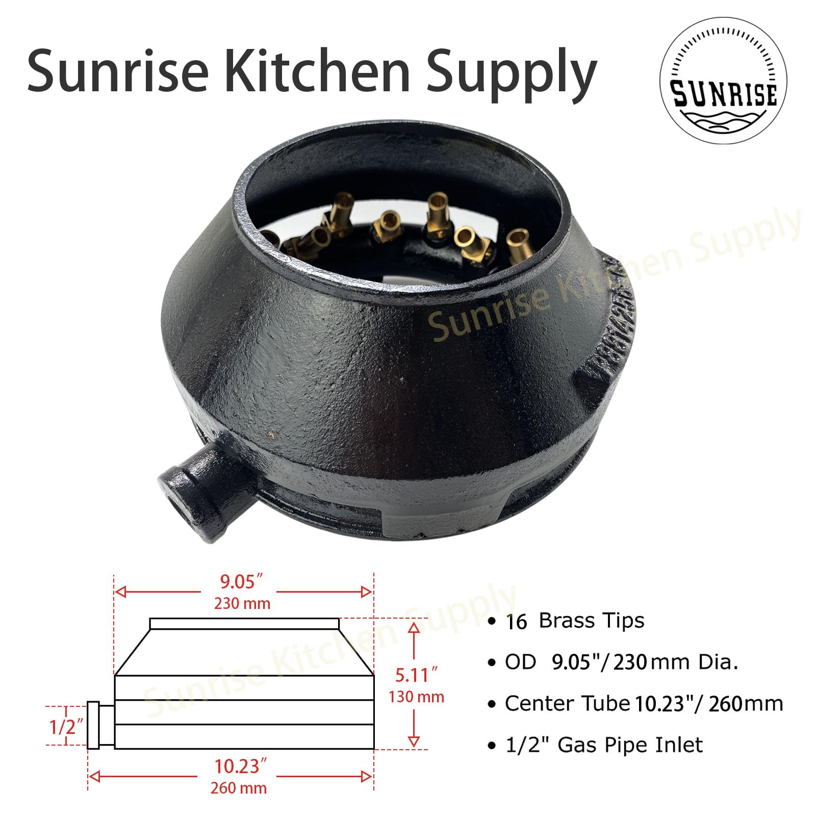 Sunrise Kitchen Supply 16-Tip Natural Gas Jet Burner with Cap - High-Power Cooking for Wok Stir Fry, Seafood Boil & Outdoor Camping