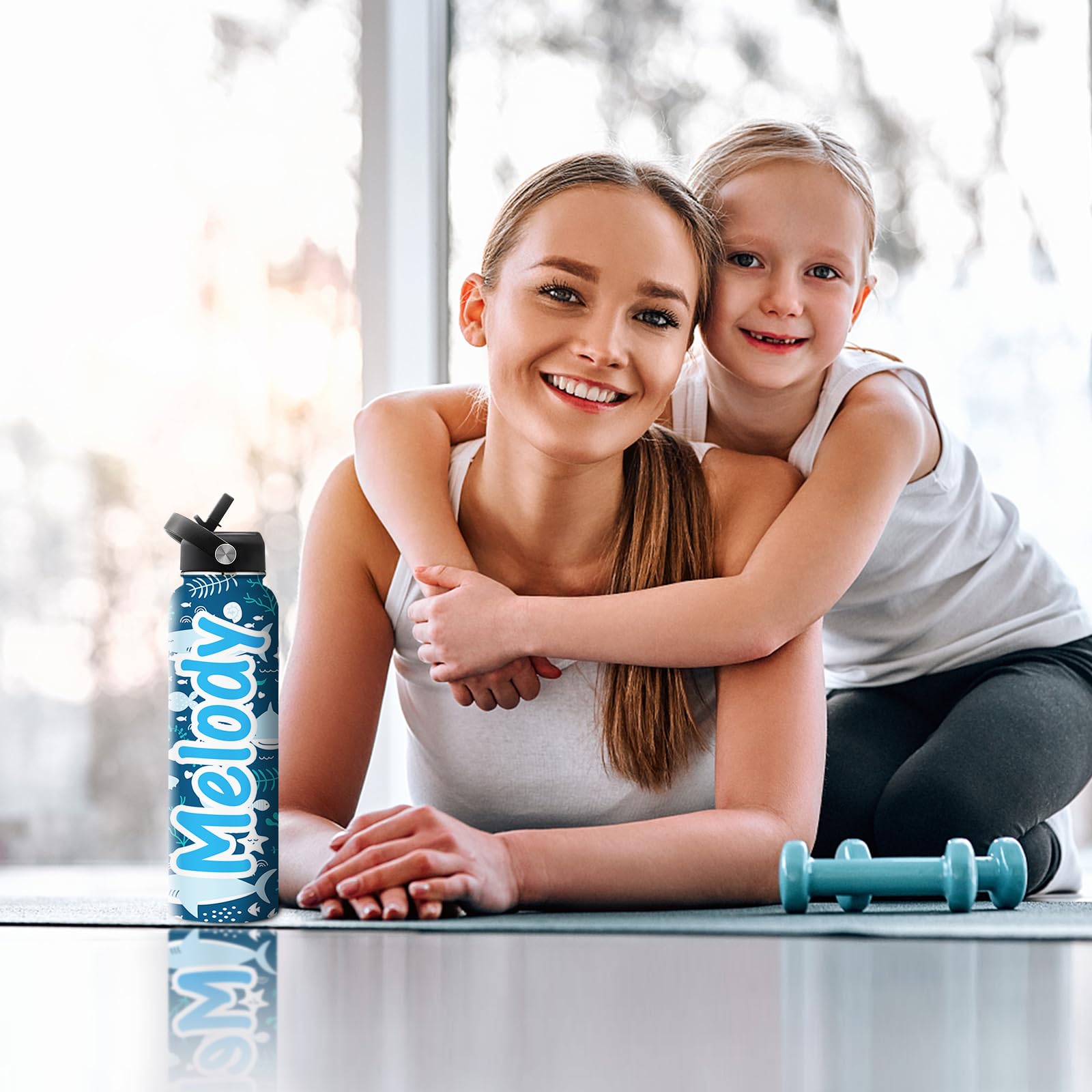 Custom Personalized Stainless Steel Water Bottle with Straw Lid - 18oz/24oz/32oz Insulated Cute Printed Bottle - Great for School, Sports, Gym & Outdoor Activities - Perfect Back to School Gift with Name Engraving
