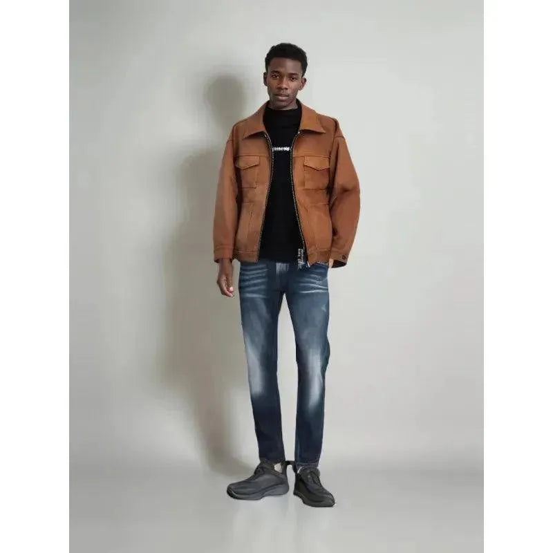 Men's Suede Trucker Jacket - Vintage Style Distressed Leather Jacket for Casual Wear & Outdoor Adventures