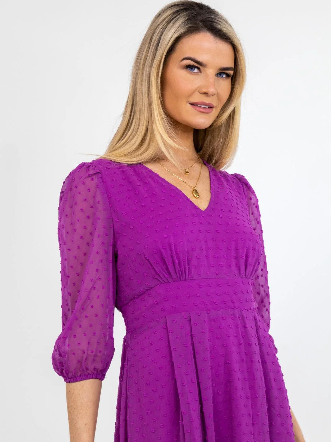 Elegant Audrey Midi Dress in Purple - Perfect for Weddings, Parties & Special Occasions