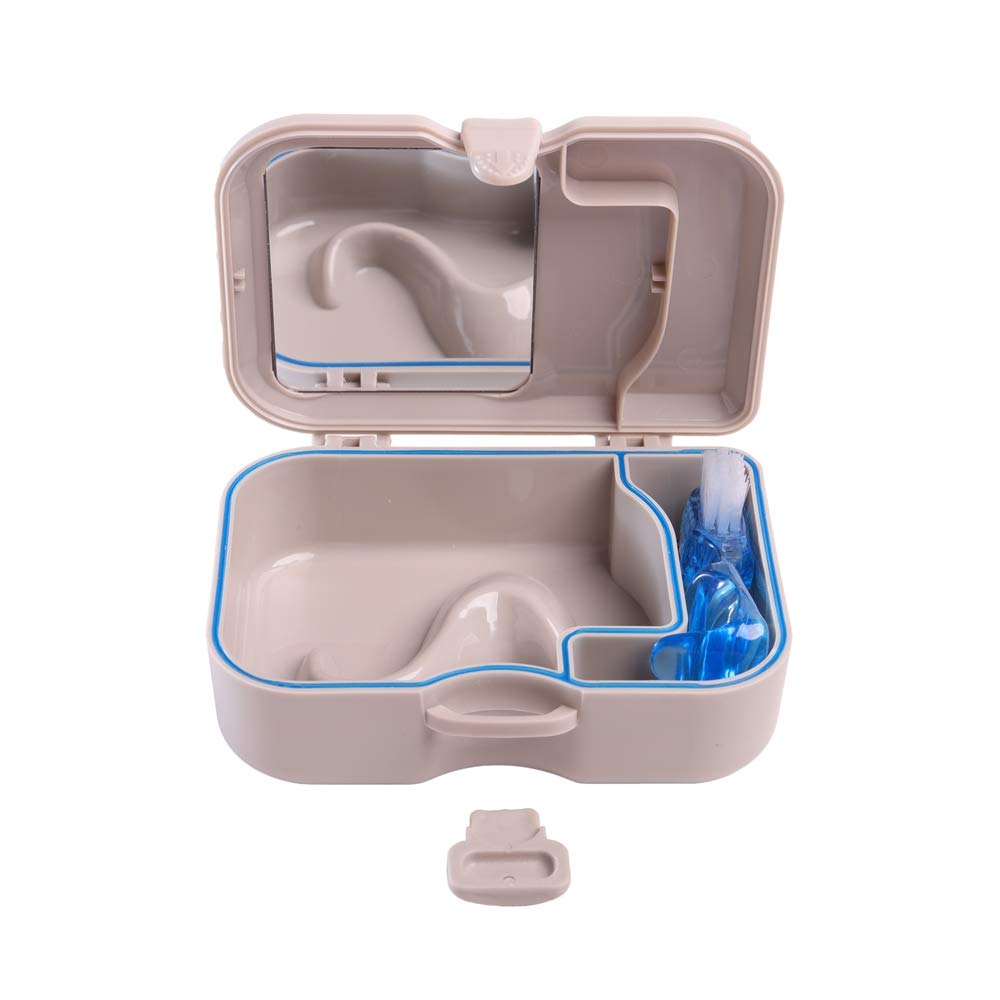 Denture Storage Box with Mirror & Brush - Travel & Daily Care