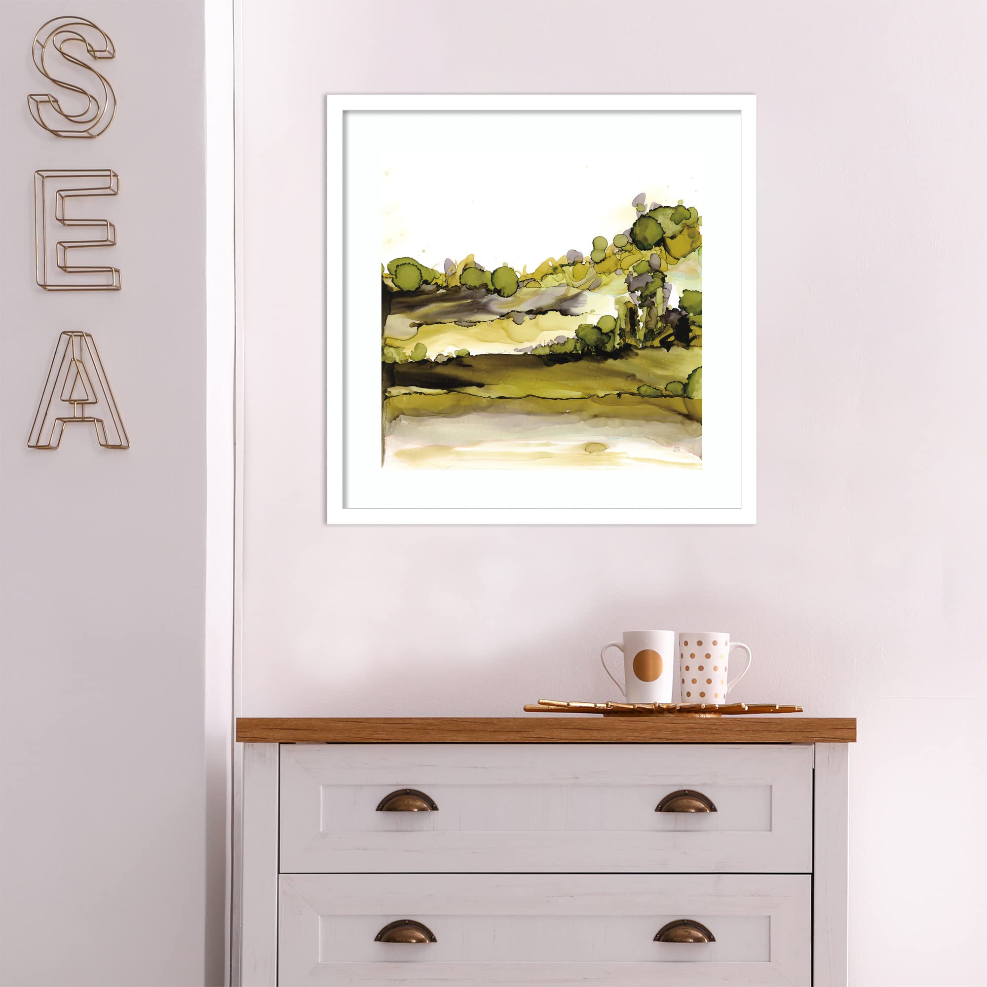 Amanti Art Framed Wall Art Print - 21x21 Greenscape II Landscape Painting by Chris Paschke | Modern Contemporary Home Decor Poster for Living Room, Bedroom, Bathroom & Kitchen | Perfect for Housewarming Gifts & Interior Design