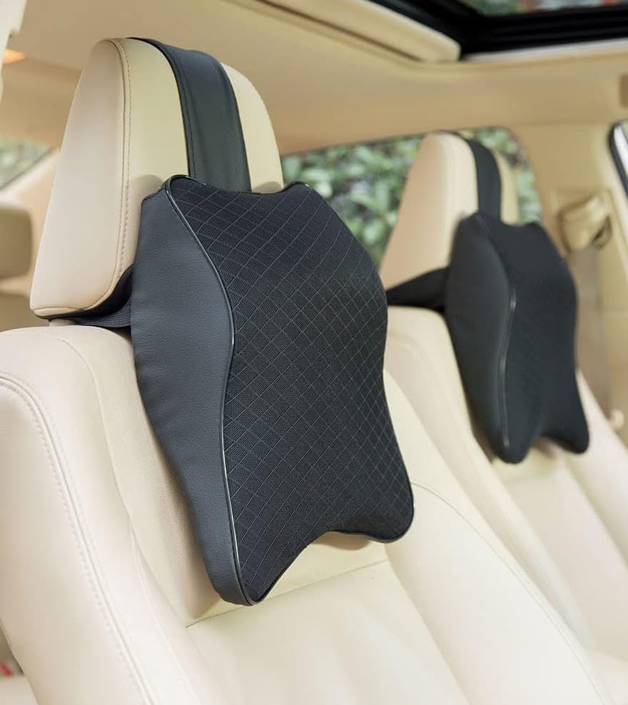 Premium Memory Foam Car Neck Pillow - Ergonomic Neck Support for Drivers & Passengers - Relieves Neck Pain - Fits Most Vehicles, Office Chairs & Travel - Black (Pack of 1) - Perfect for Long Drives, Commuting & Work Comfort