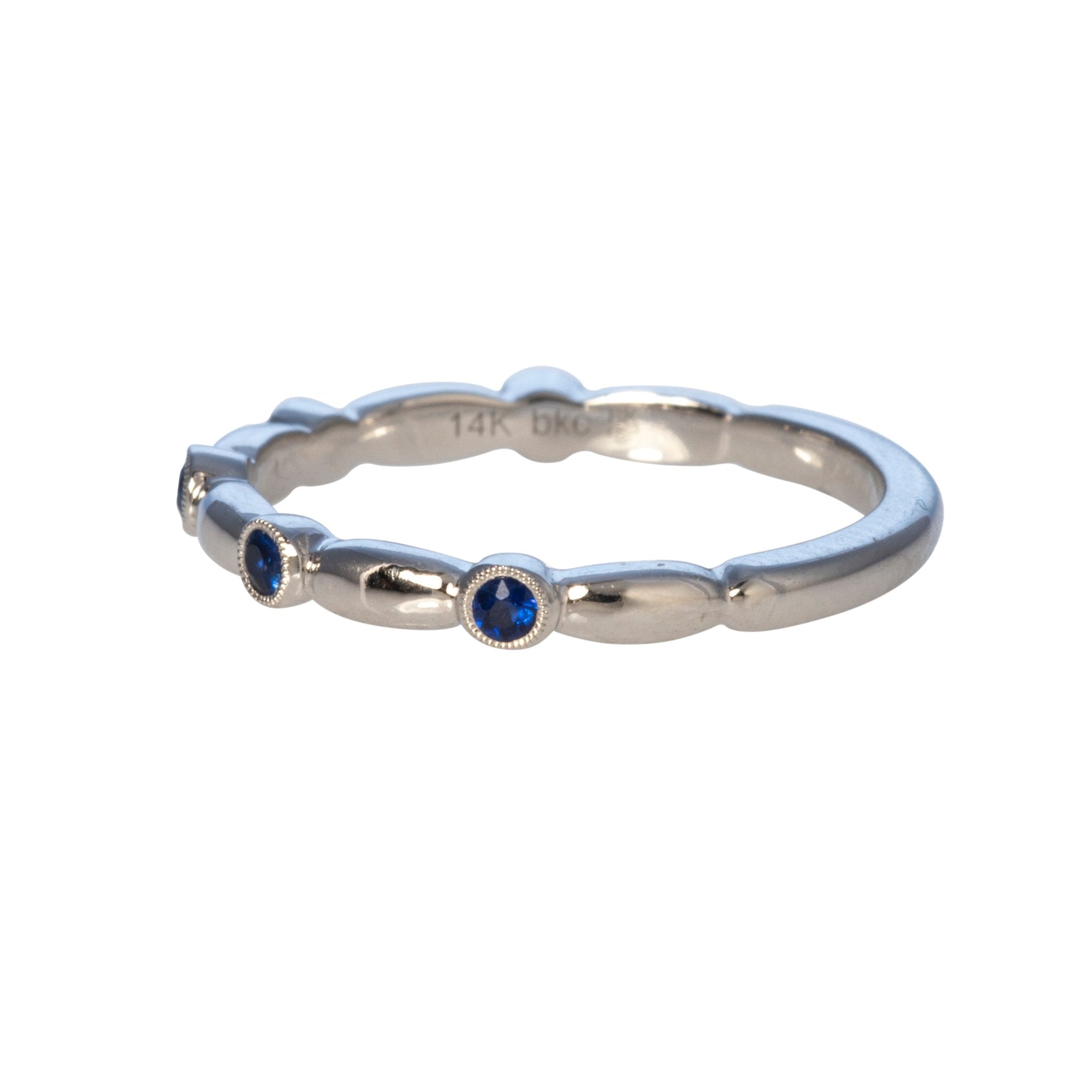 14K White Gold Sapphire Bezel Station Halfway Ring - Elegant Wedding, Engagement & Anniversary Jewelry Gift for Women