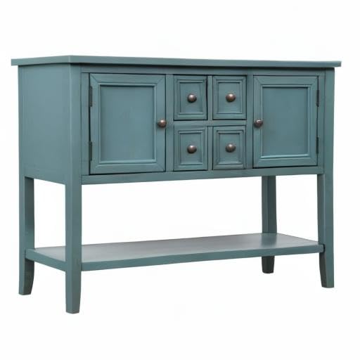 Merax Farmhouse Style Sideboard Buffet Cabinet with 4 Drawers & 2 Doors - Rustic Storage Console Table with Bottom Shelf (Dark Blue) - Perfect for Dining Room, Kitchen, or Entryway Organization