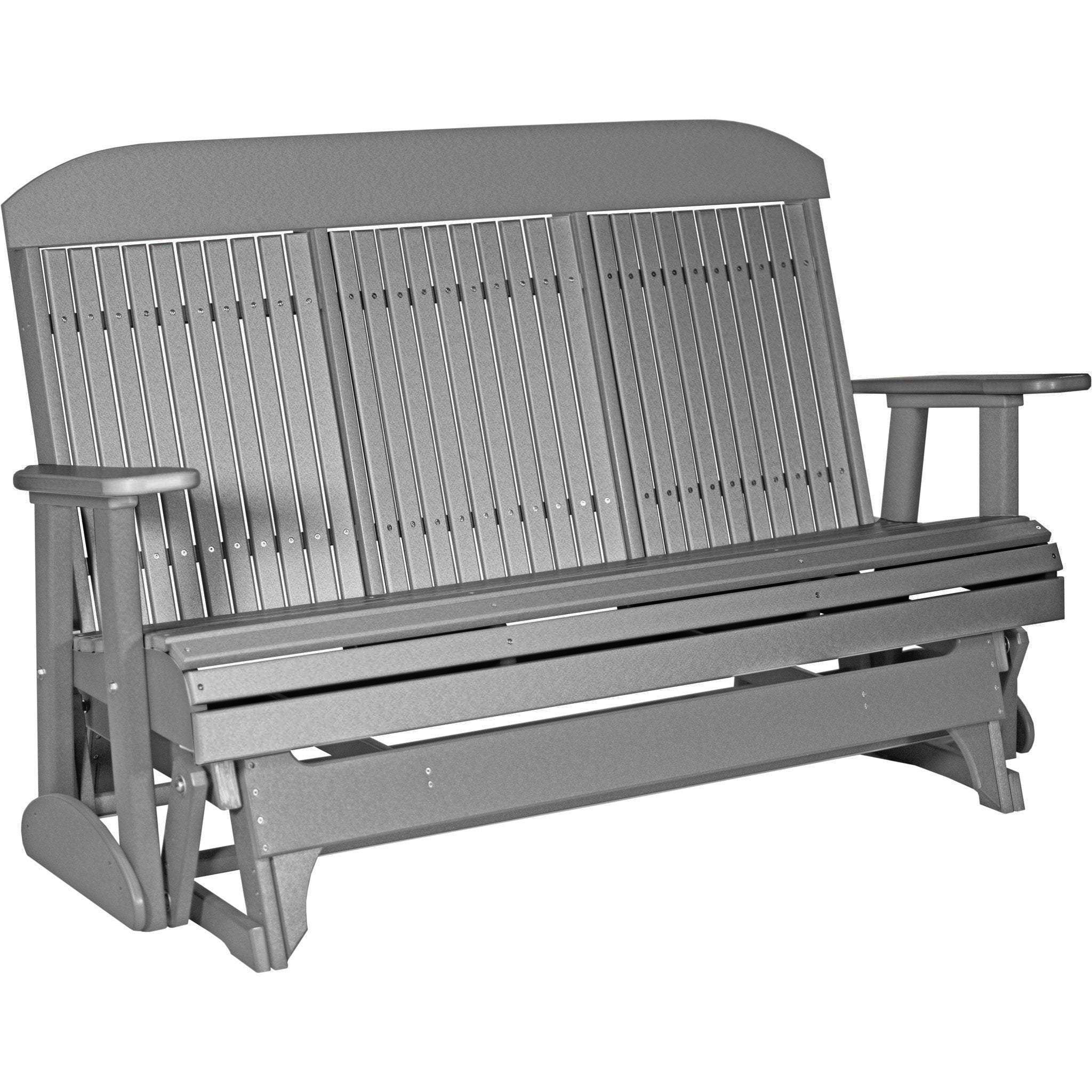 LuxCraft 5 ft. Recycled Plastic Highback Outdoor Glider Bench with Cup Holder - Durable Patio Furniture for Garden, Deck, Porch Relaxation