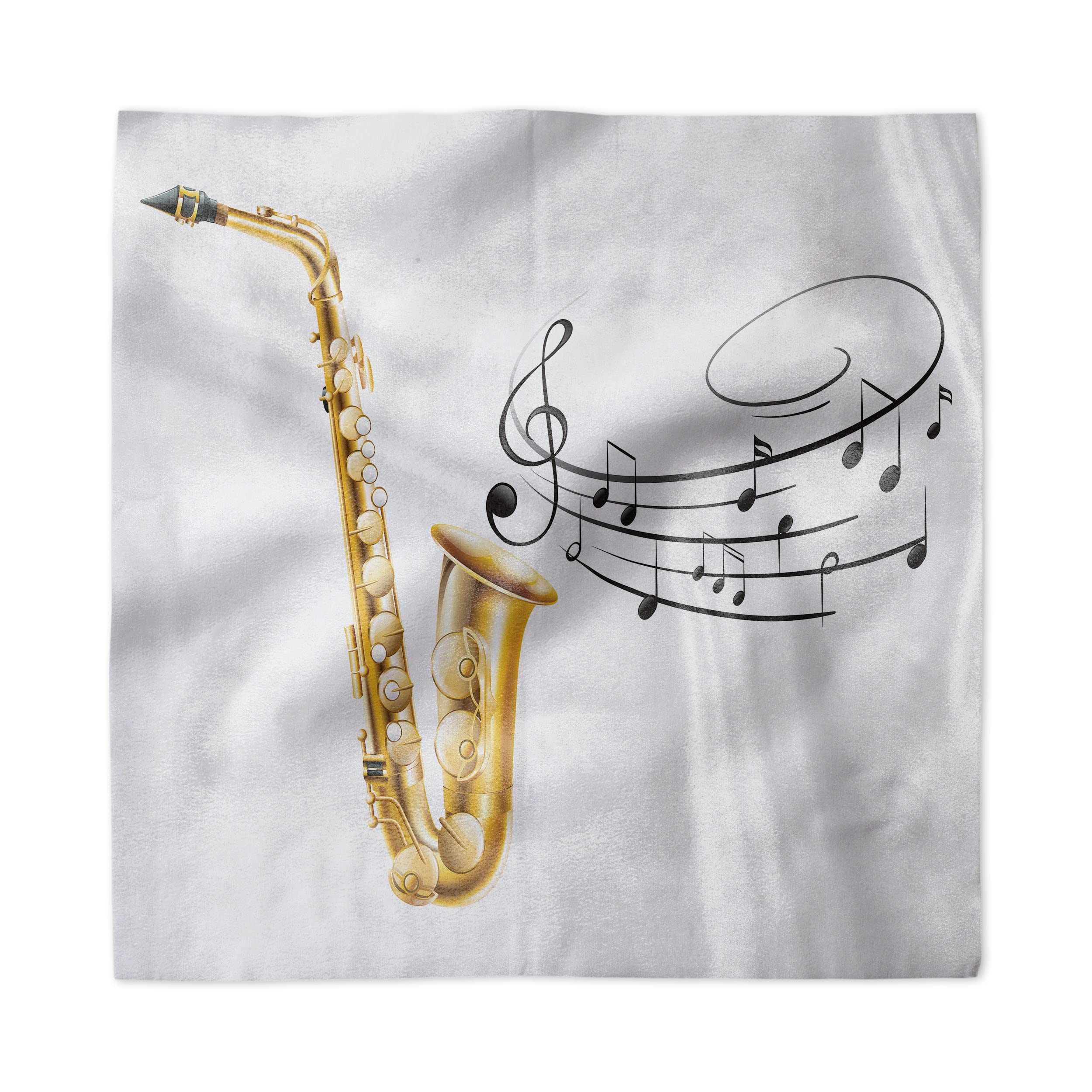 Ambesonne 4-Pack Decorative Napkins - Vintage Saxophone Art Print Design, 12x12 Inch Satin Fabric for Dinner Parties, Brunch & Buffet | Elegant Yellow Black White Theme | Perfect for Jazz Themed Events & Music Lover Gifts