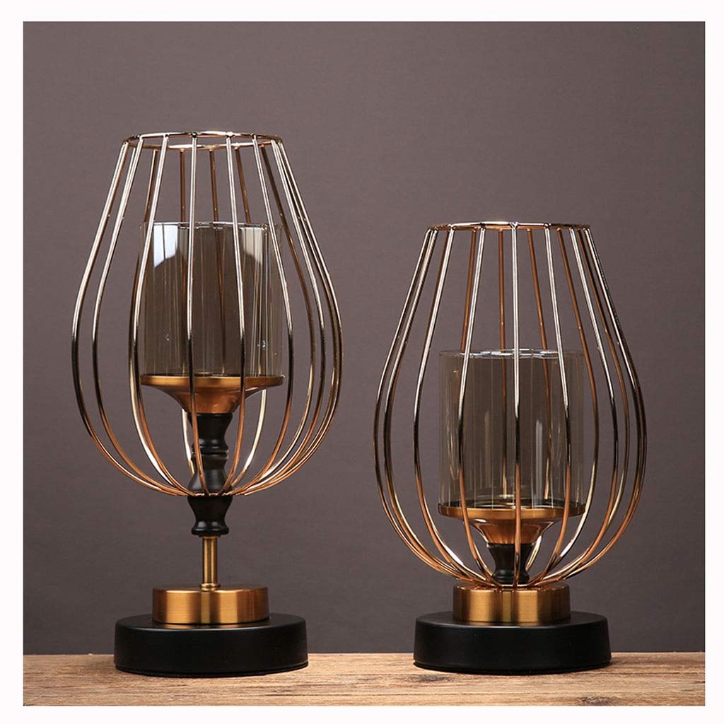 Vintage Metal Candle Holder with Glass Screen Cover - 2 Piece Set for Home Decor, Wedding Centerpiece, Romantic Dinner & Candlelight Ambiance - Elegant Candelabra for Tabletop Decoration