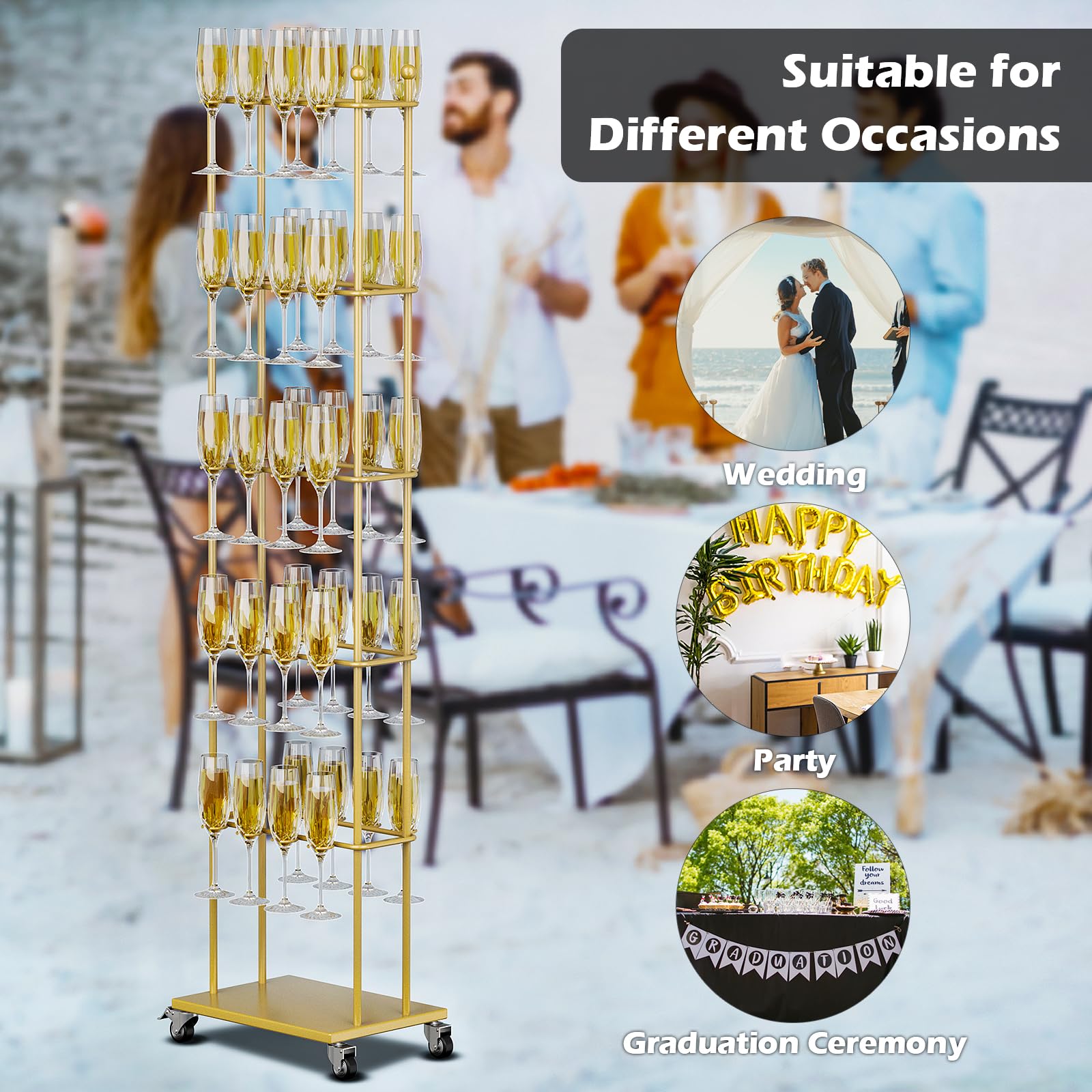 5-Tier Metal Champagne Wall Holder - Sturdy Wine Glass Stemware Rack for Parties & Events | Holds Up to 40 Champagne Flutes | Perfect for Weddings, Birthday Celebrations & Home Bar Decor