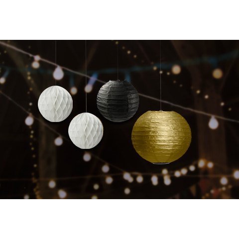 Gold Polka Dot Tissue Paper Fans & Black Gold White Pom Poms - New Year Party Decorations, Birthday, Bridal Shower & Wedding Decor - Perfect for Wall Decor, Ceiling Hangings, and Table Centerpieces