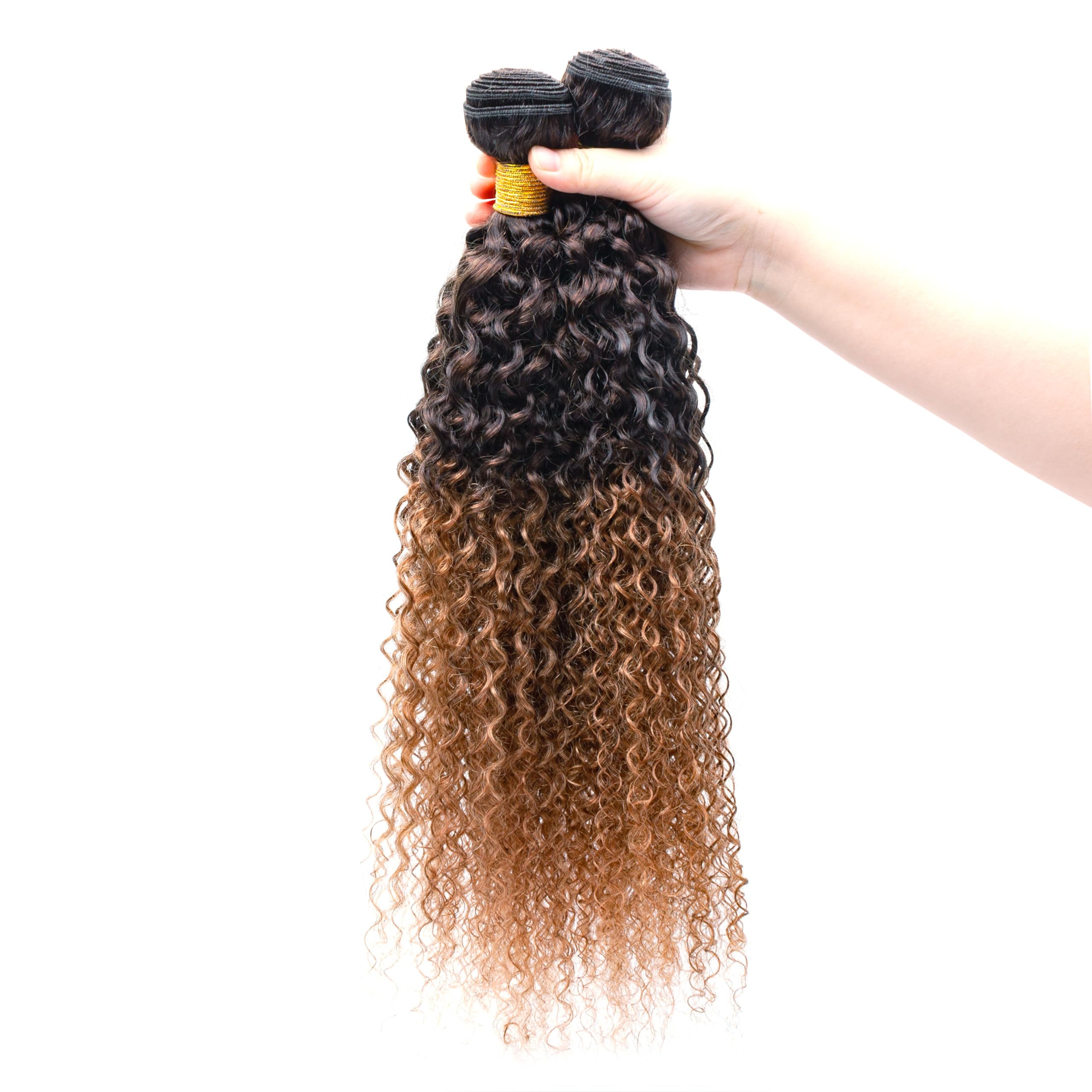 100% Unprocessed Brazilian Virgin Human Hair Weave Bundles - 3 Bundles Kinky Curly 2 Tone Ombre (T4/30 Medium Brown/Medium Auburn) 22