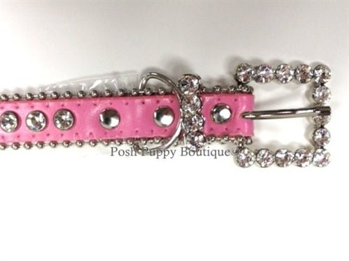 Luxury Pink Leather Dog Collar with Clear Crystals - Fashionable Pet Accessory for Small & Medium Dogs - Perfect for Weddings, Parties & Daily Walks