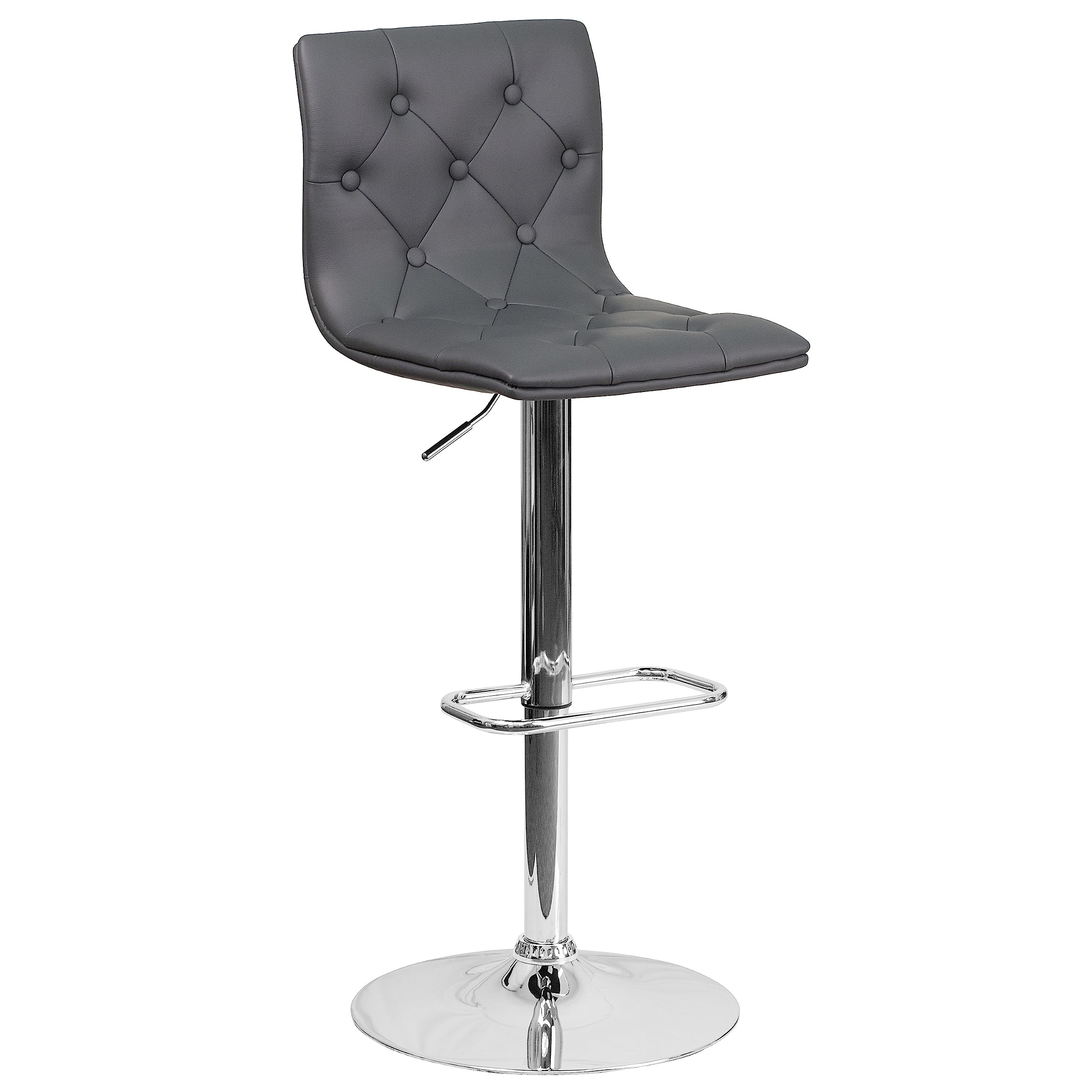 Flash Furniture Contemporary Button Tufted Gray Vinyl Adjustable Height Bar Stool with Chrome Base - Perfect for Kitchen Islands, Home Bars & Modern Dining Areas
