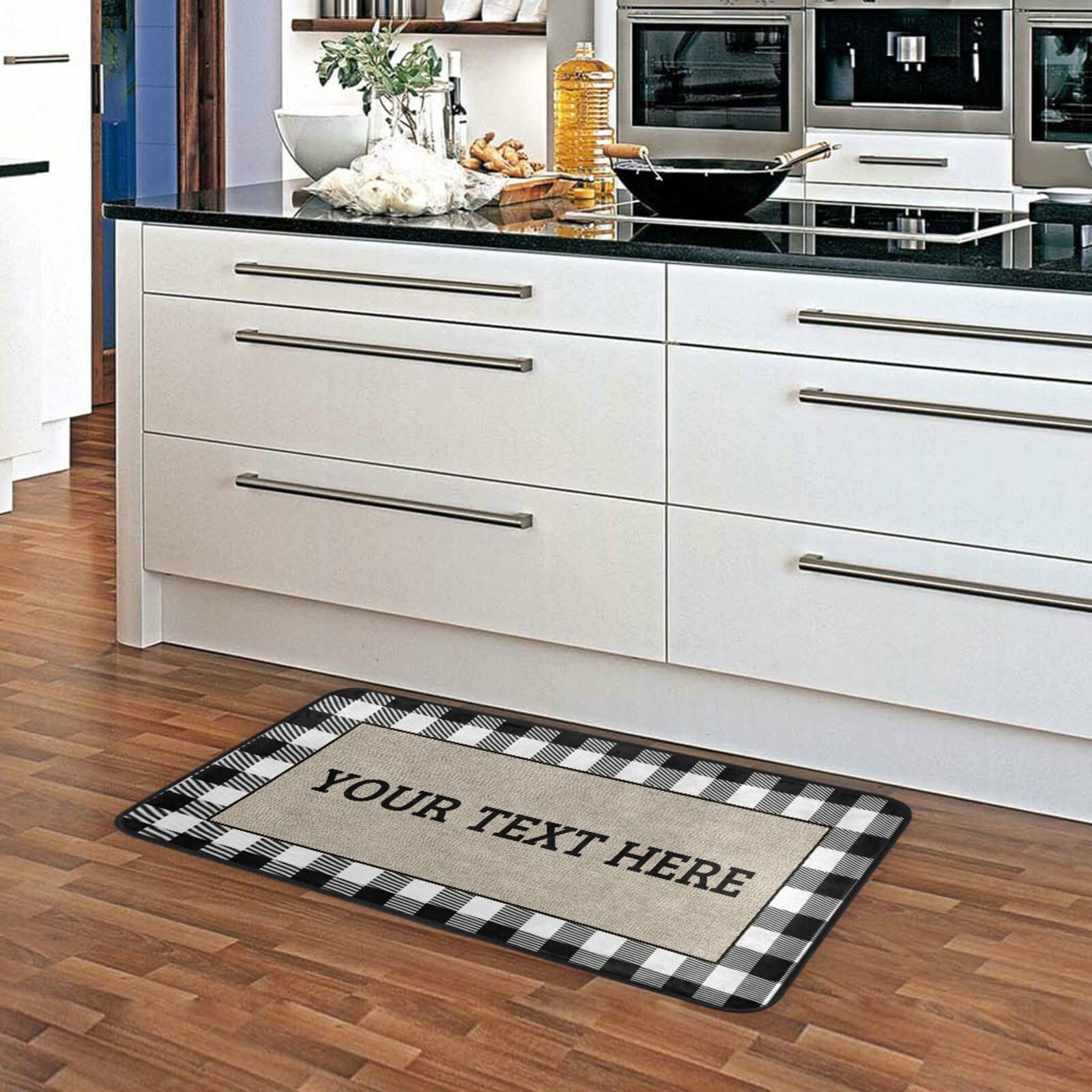 Custom White Buffalo Plaid Kitchen Rugs - Non-Slip Farmhouse Floor Mats, Cushioned & Washable Anti-Fatigue Mats for Kitchen, Laundry & Sink Areas - Personalized Home Decor (39x20 Inches) - Perfect for Farmhouse Style Kitchens, Cozy Laundry Rooms & Comfortable Standing Spaces