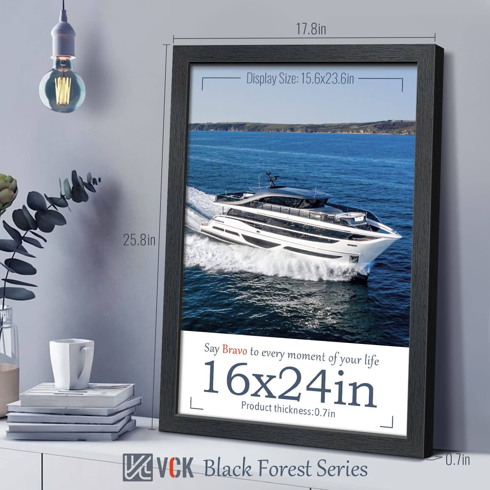 VCK 16x24 Inch Solid Wood Poster Frames for Wall - Black Wood Grain Picture Frames Set of 4 - Perfect for Home Decor, Office Art Display & Photo Gallery Wall