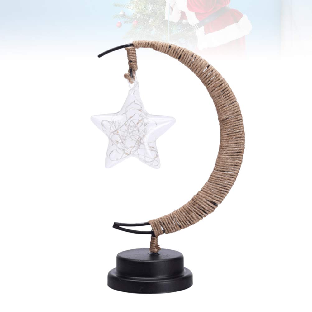 Totority Iron Night Lamp with Hemp Rope - USB Powered LED Star & Moon Shape Bedside Lamp for Christmas, Nursery, Bedroom Decor - Warm White Night Light for Kids & Adults