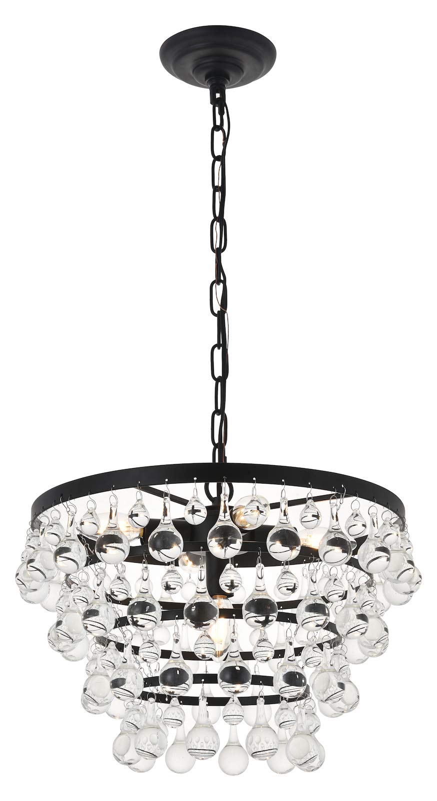 Kora 5-Light Black Pendant Chandelier with Clear Glass Shades - Perfect for Dining Room, Kitchen Island or Entryway Lighting