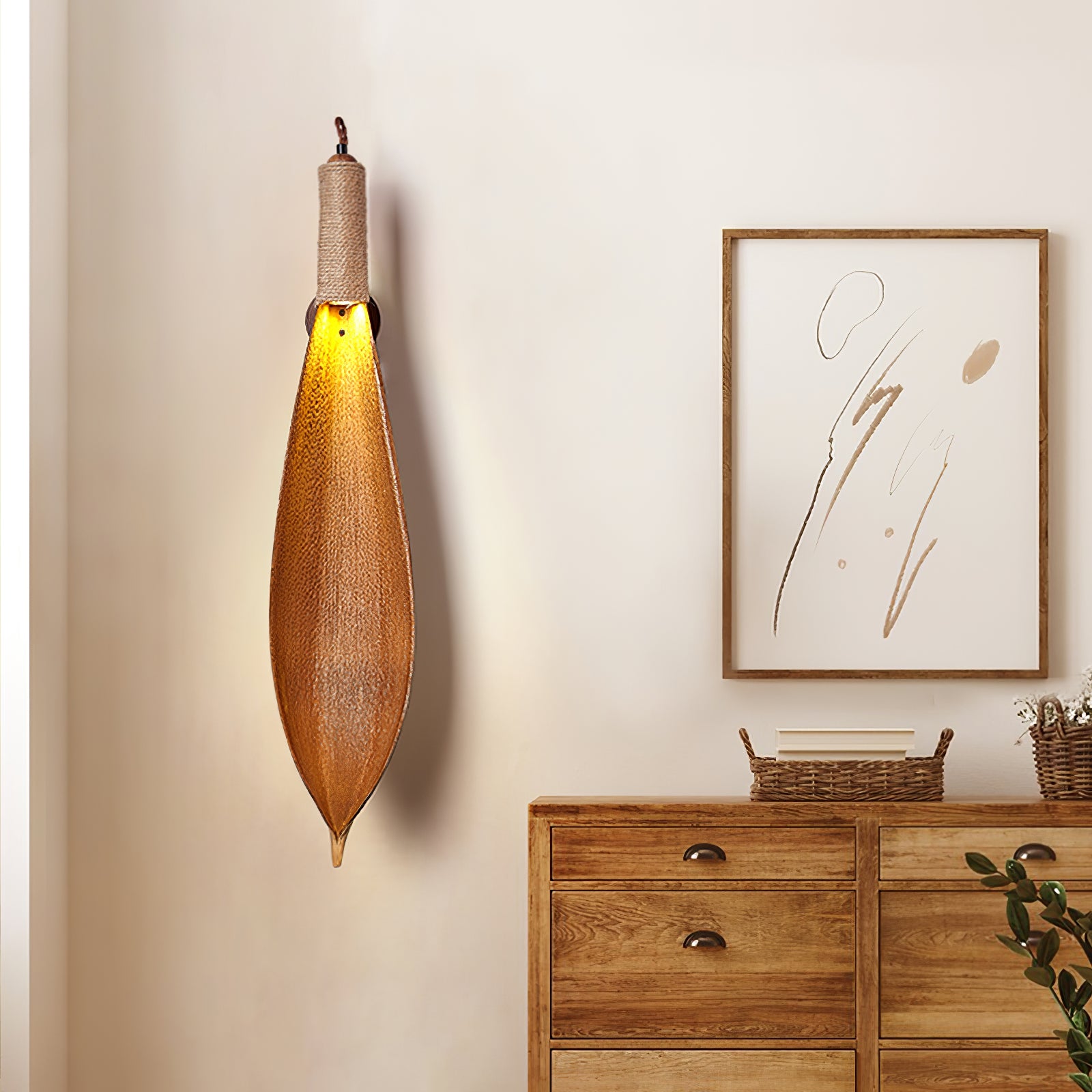 Handmade Cocoa Leaf Wall Sconce - Rustic Boho Home Decor Lighting Fixture for Living Room, Bedroom & Porch