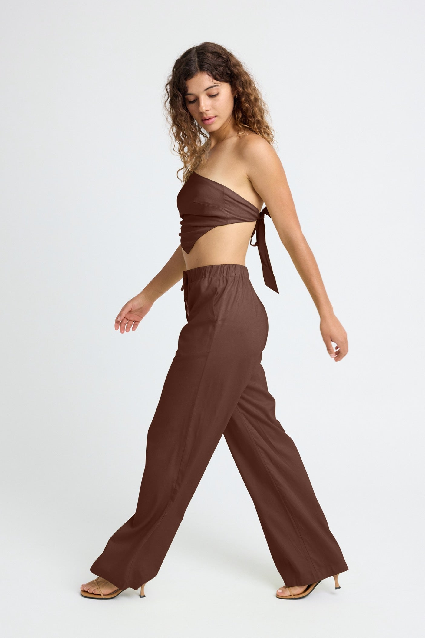 Sienna Linen Tie Front Blouse in Chocolate Brown - Elegant Women's Casual Shirt for Summer Outfits & Office Wear