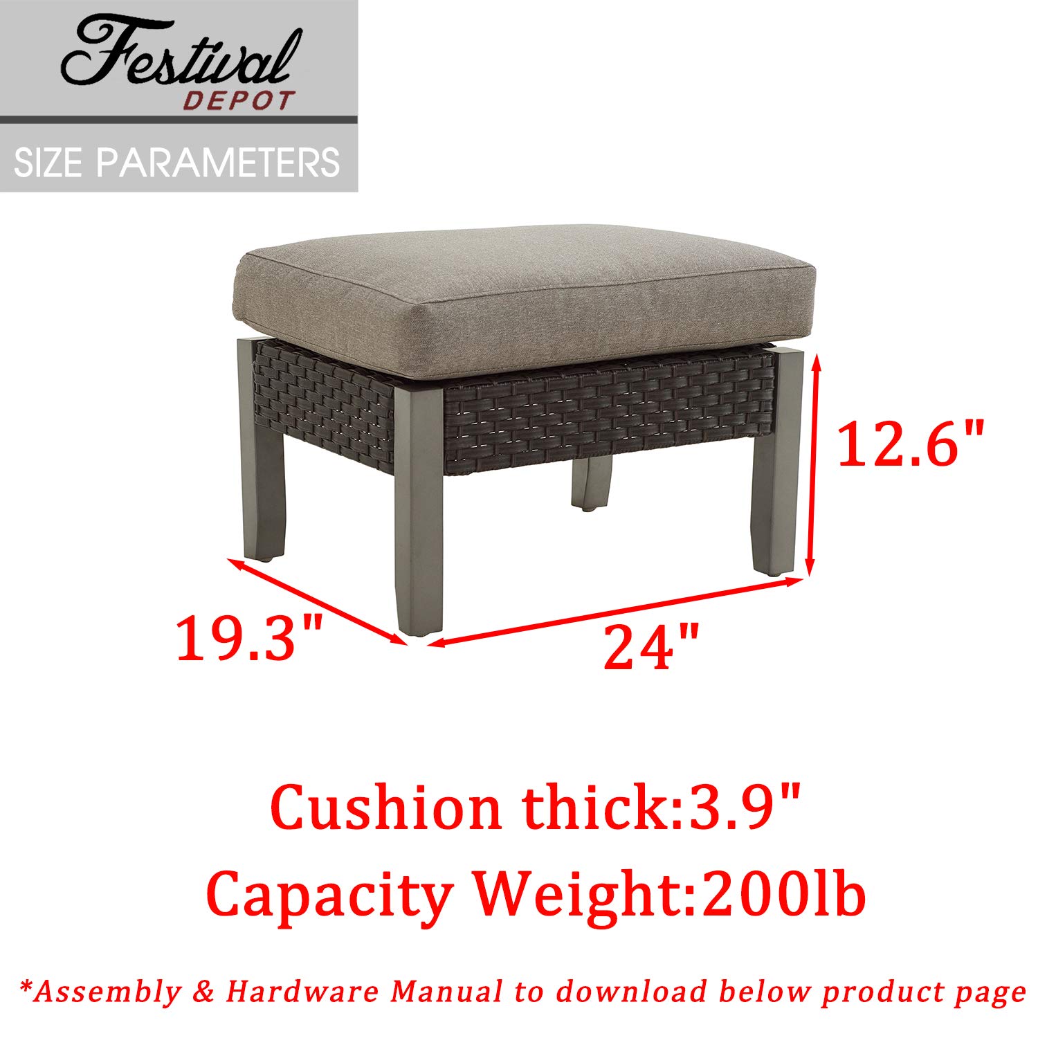 Outdoor Rattan Wicker Ottoman with Thick Cushion - All-Weather Metal Footrest Stool for Patio, Garden & Lawn - Perfect for Relaxing, Entertaining & Outdoor Decor