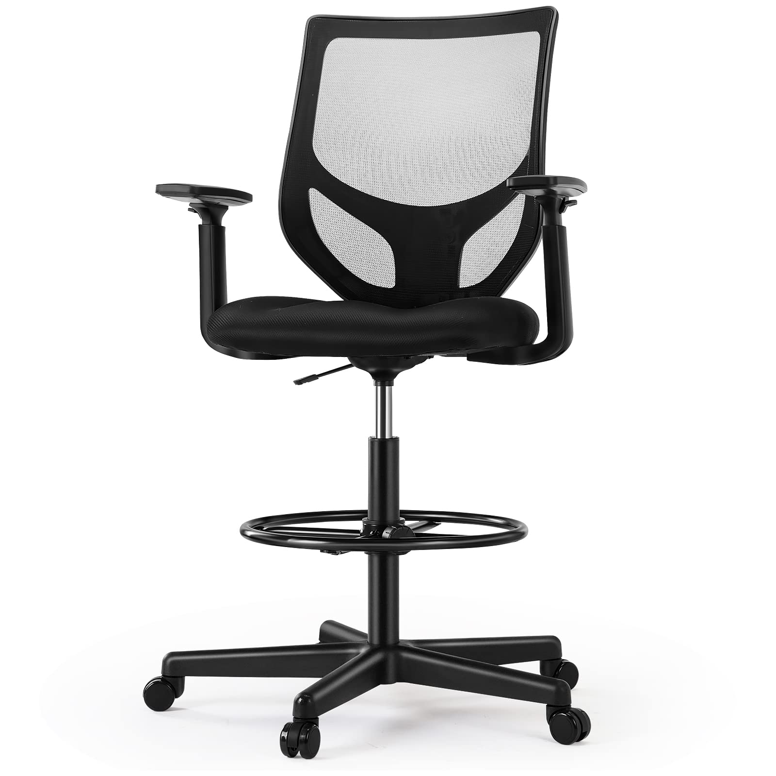 Ergonomic Drafting Chair - Adjustable Height Standing Office Desk Chair with Lumbar Support & Breathable Mesh Seat, Foot Ring - Perfect for Architects, Designers & Long Work Hours at Home or Office